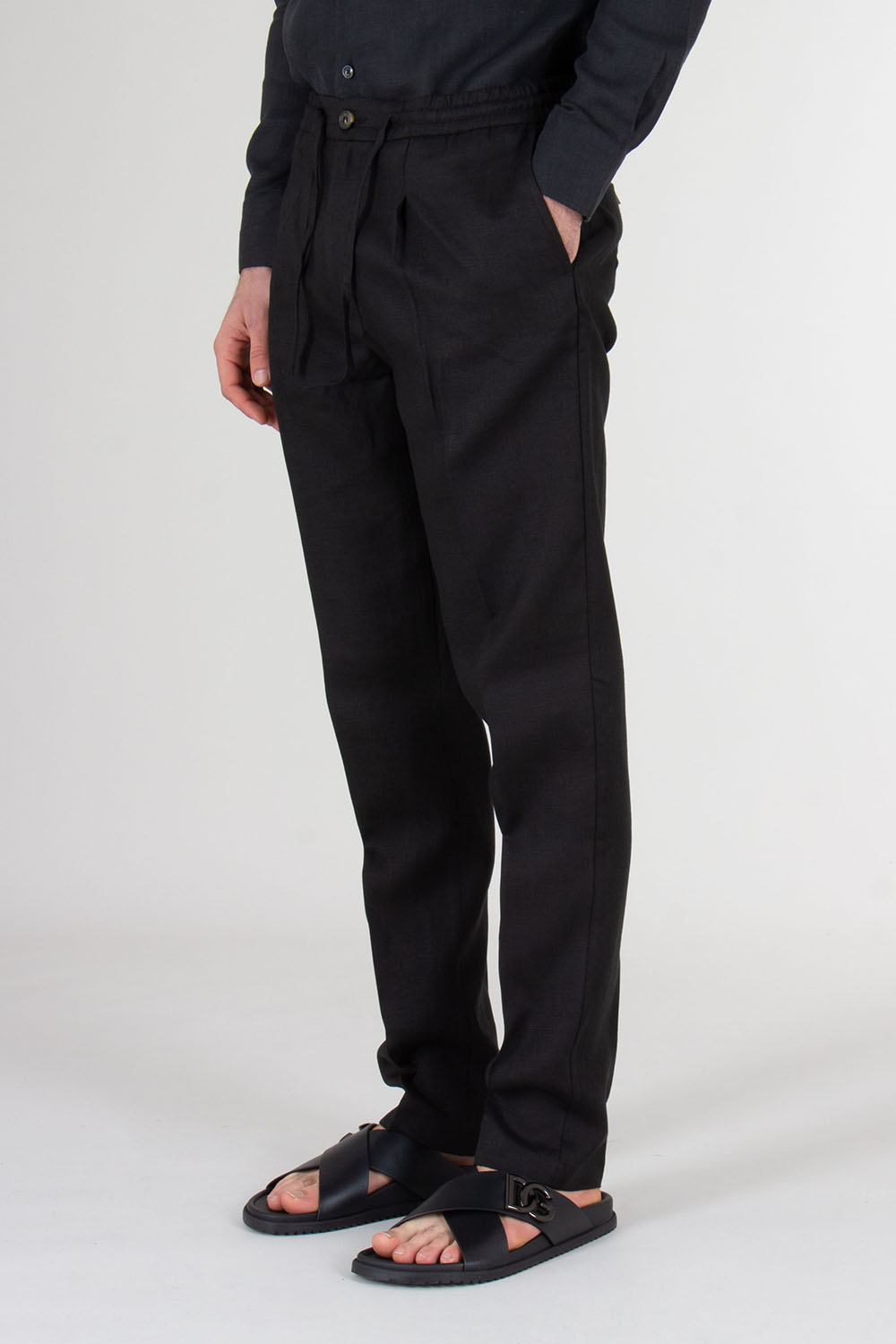 AURÉLIEN Slim Fit Linen Drawstring Trousers Seaside