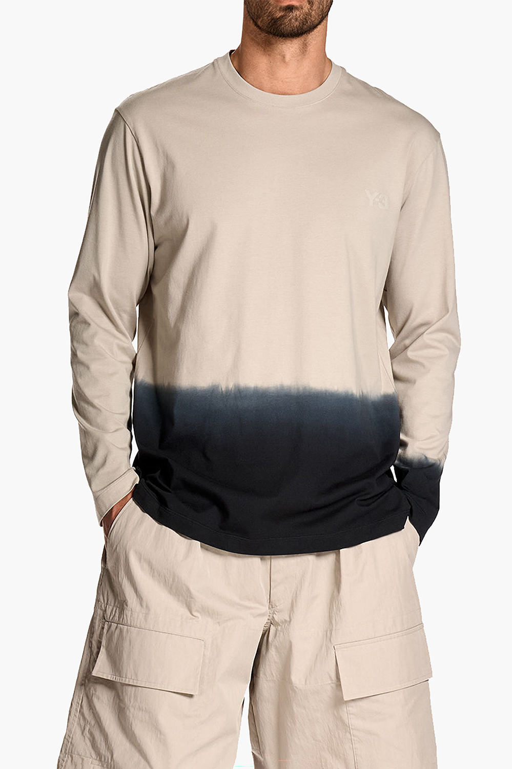 Y-3 Loose Fit Dip Effect Cotton Jersey Long-Sleeve T-Shirt