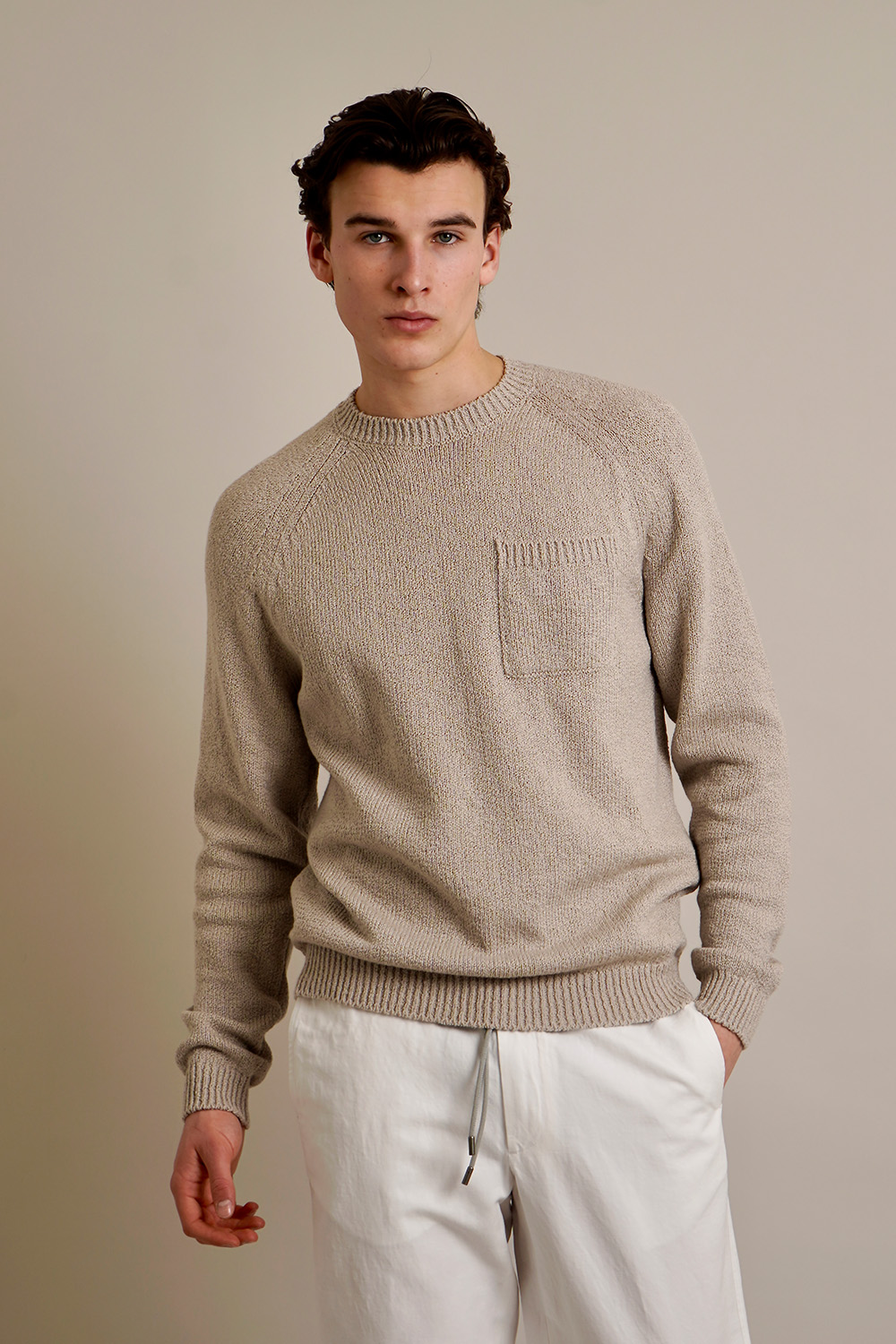 SEASE Regular Fit Cotton Round Neck Pocket Sweater