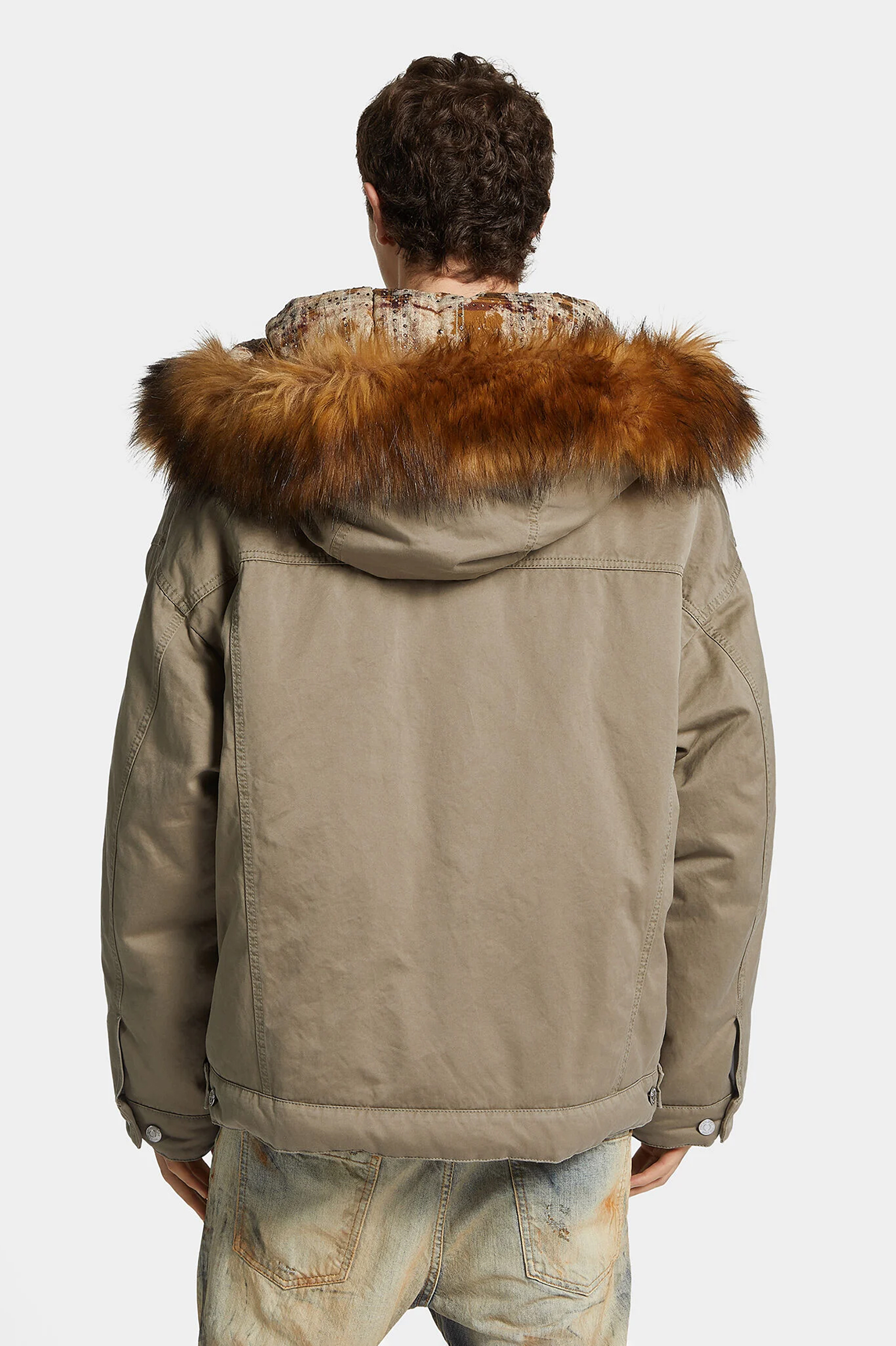 DSQUARED2 Relaxed Fit Faux Fur Trim Cotton Winter Party Kaban Mantel, Jacke, Erwachsener, Mann, Person