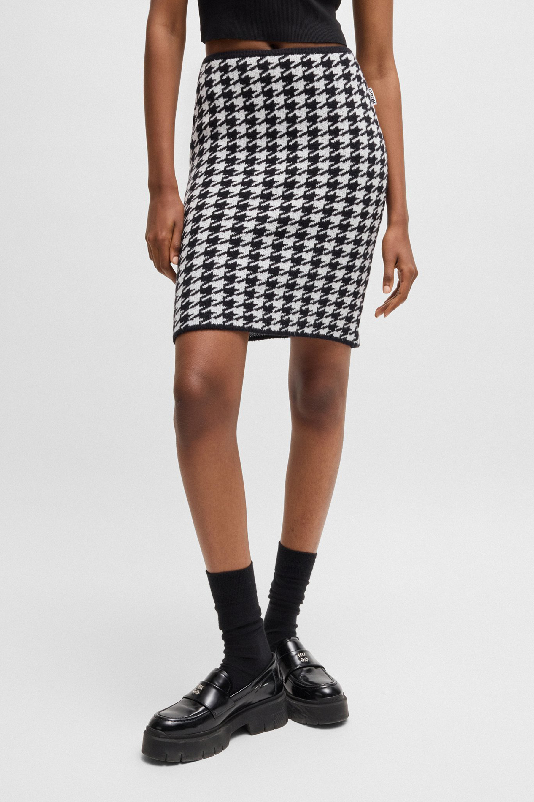 HUGO Houndstooth Organic Cotton Blend Mini Skirt Sorperia HUGO Houndstooth Organic Cotton Blend Mini Skirt Sorperia