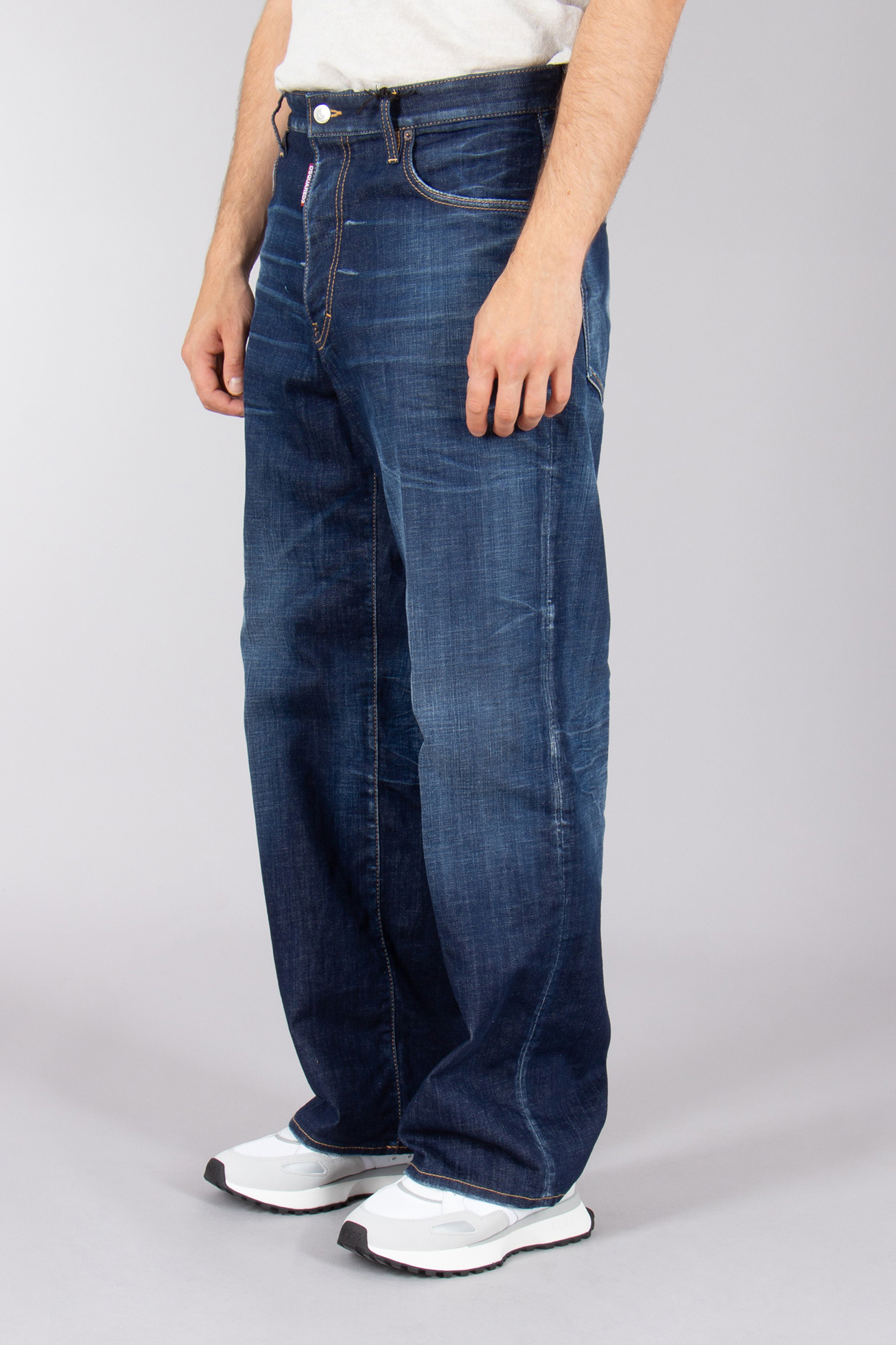 DSQUARED2 Dark Clean Wash Cotton Stretch Denim Loose Jeans Jeanshose, Hosen, Erwachsener, Mann, Person