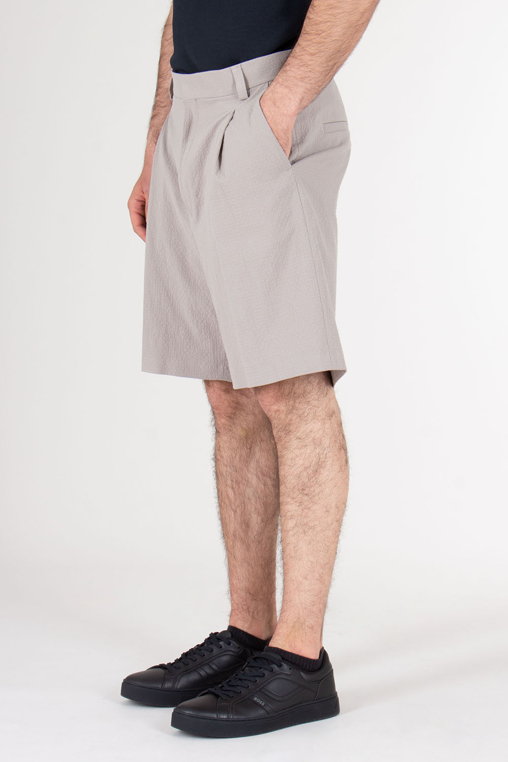 HUGO Regular Fit Seersucker Pleated Shorts