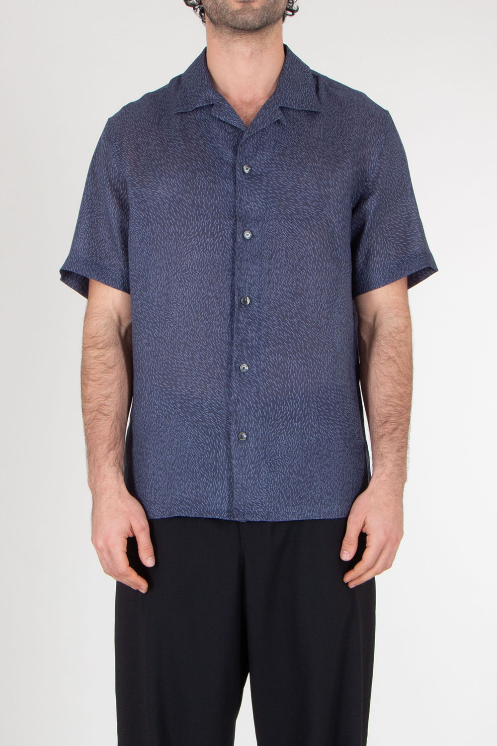 BRIONI Patterned Cuban Fit Linen Short Sleeve Shirt