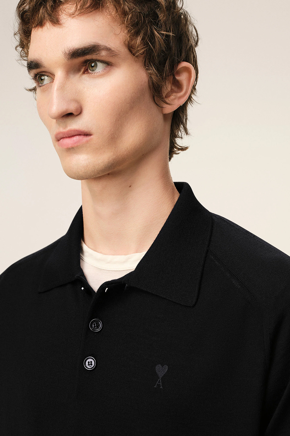 AMI PARIS Regular Fit Ami De Coeur Interlock Wool Knit Polo