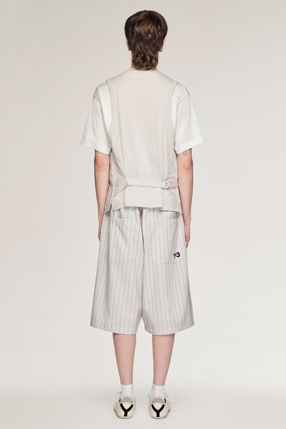Y-3 Oversized Fit Pinstripe Twill Sport Uniform Shorts