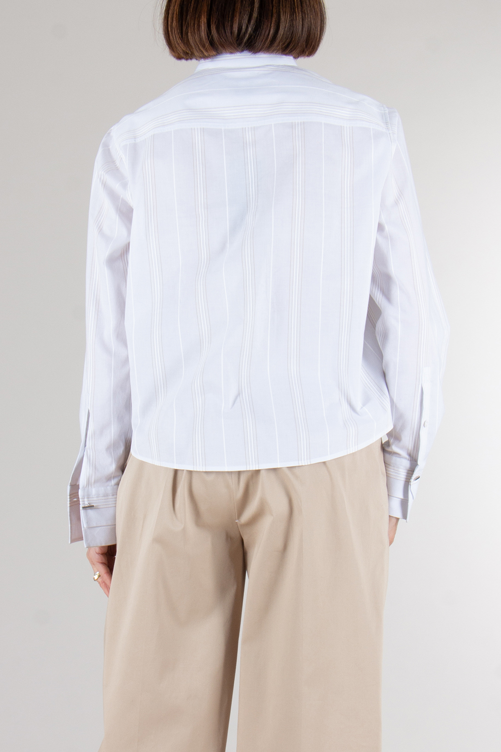 BOSS Boxy Fit Stand collar Striped Cotton Blouse 