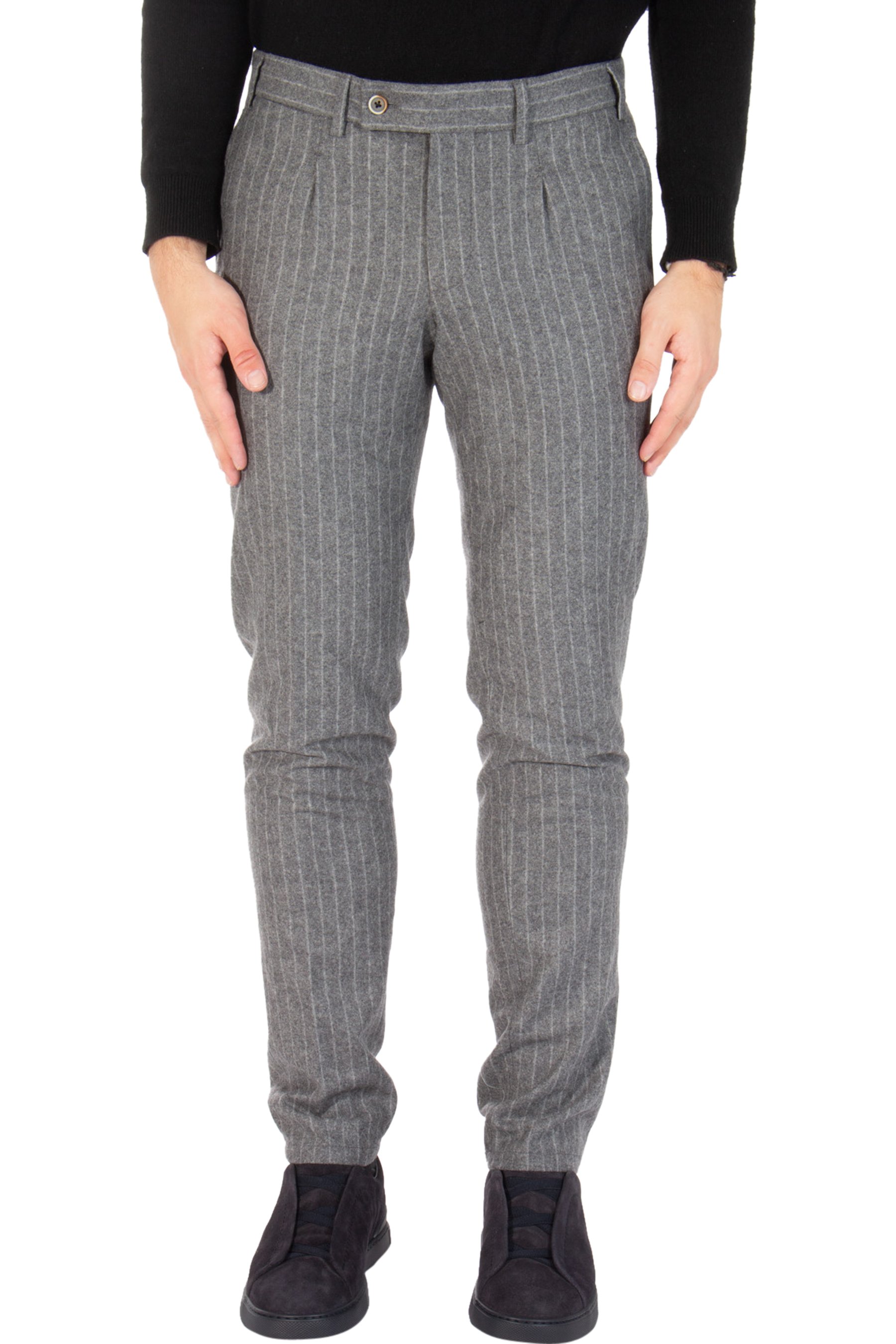 HILTL Striped Virgin Wool Blend Flannel Pants Terzo