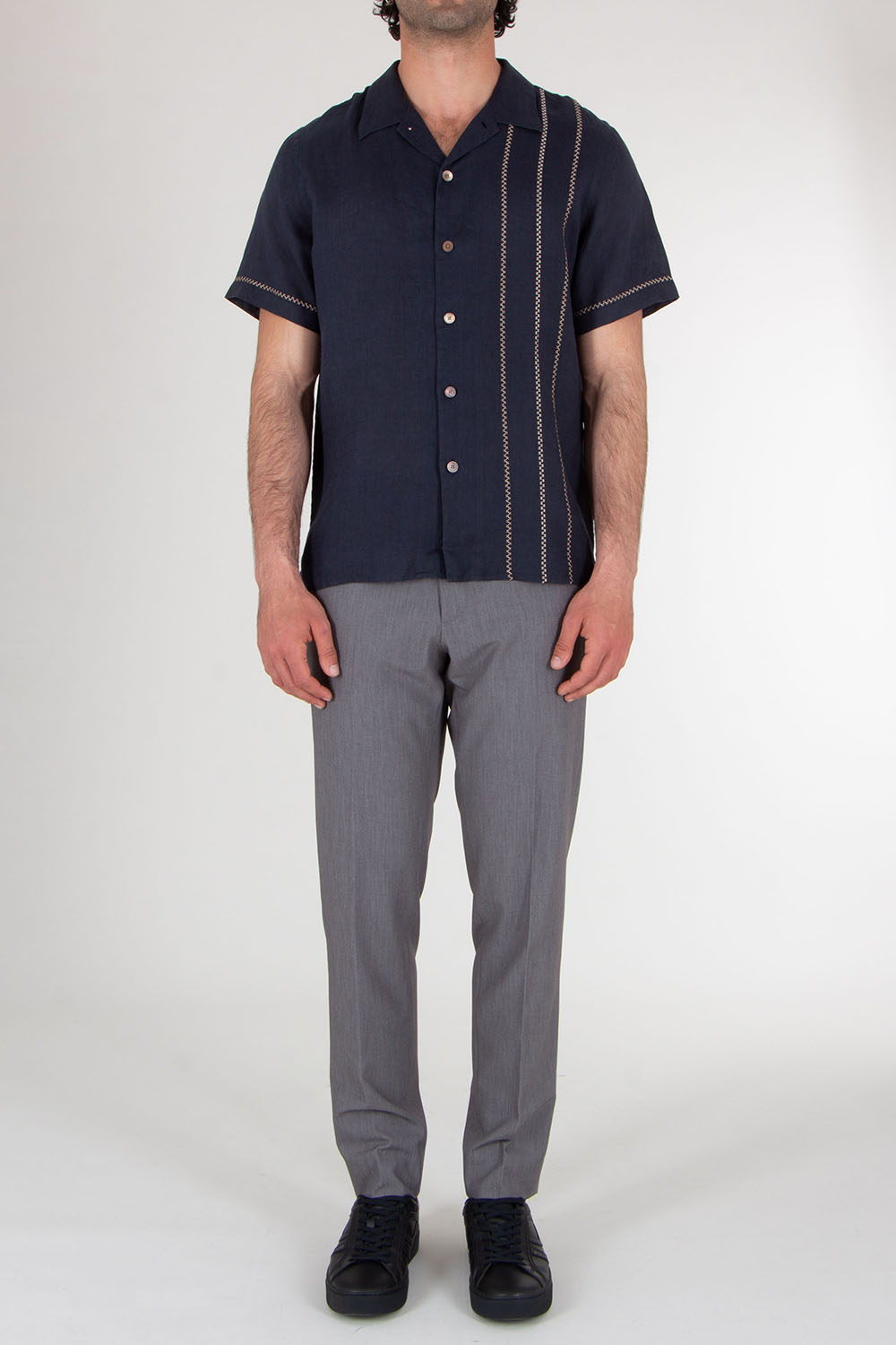PAUL SMITH Casual-Fit Piece-Dyed Navy Shirt with Embroidery