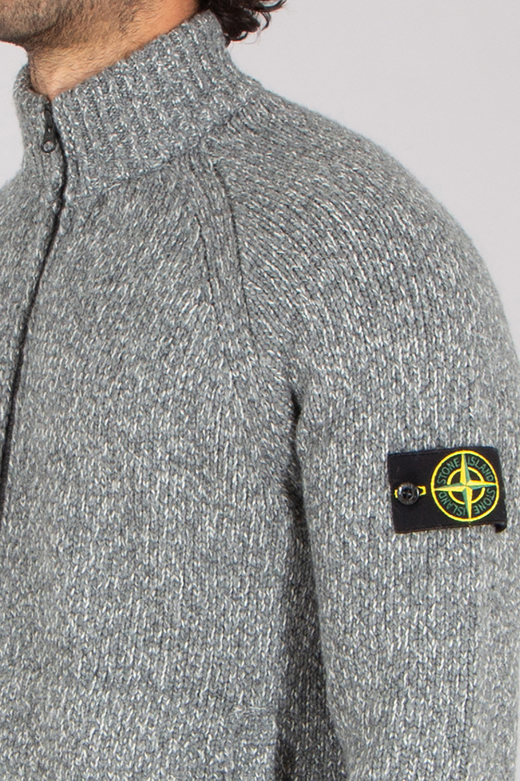 STONE ISLAND Loose Fit Fancy Yarn Mouliné Virgin Wool Blend Zip Cardigan Mantel, Jacke, Pullover, Mann, Person