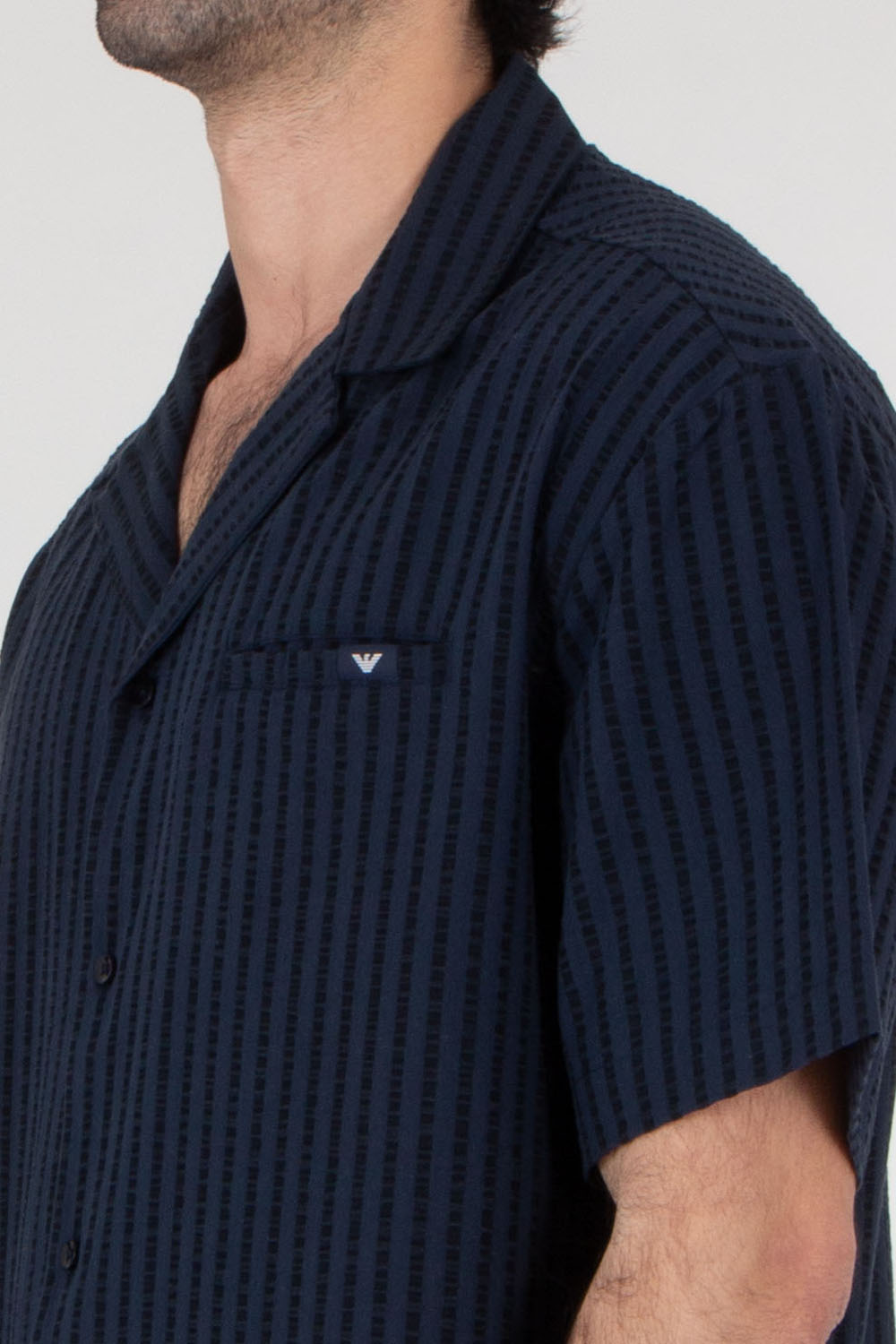 EMPORIO ARMANI Striped Seersucker Short Sleeve Shirt