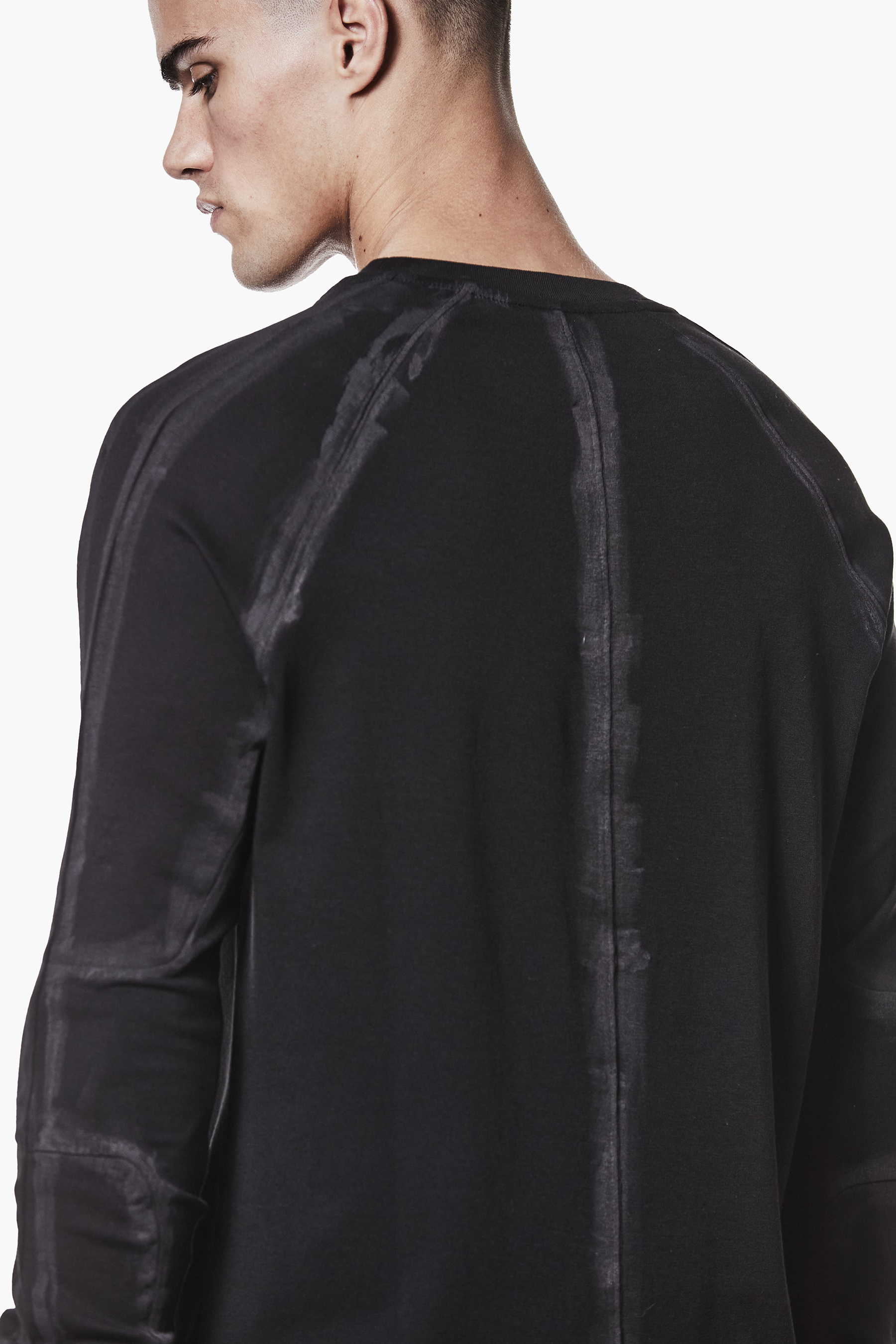 THOM KROM Regular Fit Hand Painted Cotton-Modal Stretch Jersey Long-Sleeve T-Shirt Langarm, Ärmel, Mantel, Jacke, Person