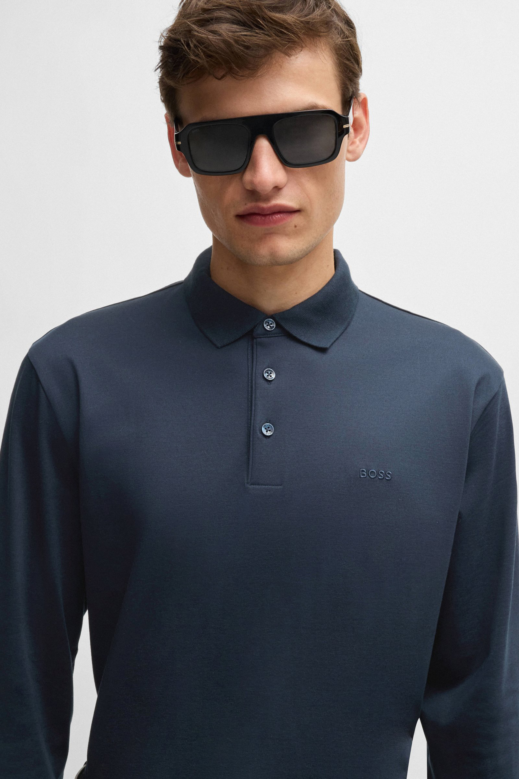 BOSS Regular Fit Embroidered Interlock-Cotton Long-Sleeve Polo Shirt Pado BOSS Regular Fit Embroidered Interlock-Cotton Long-Sleeve Polo Shirt Pado