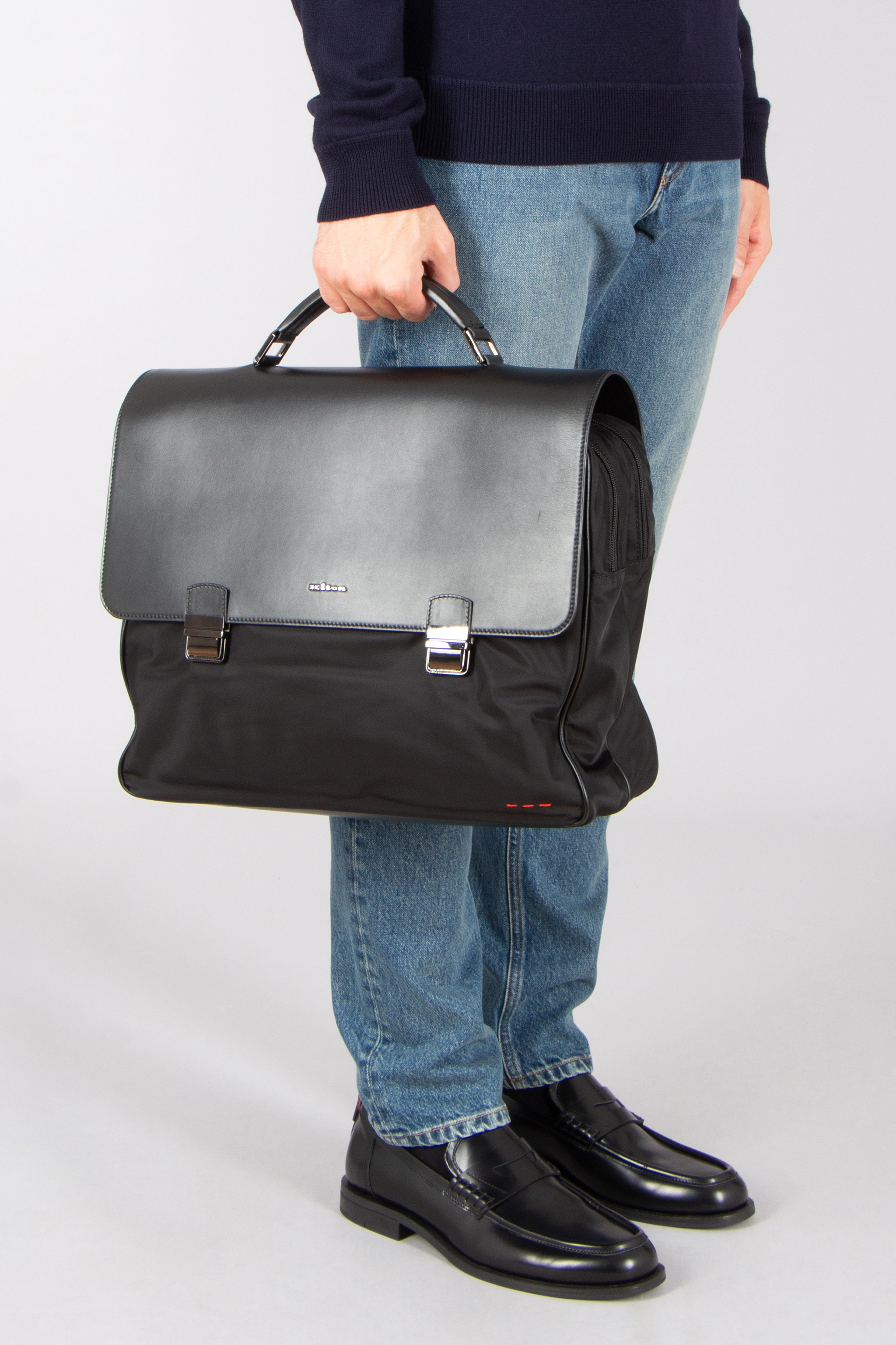 KITON Nylon Blend & Leather Business Bag Tasche, Aktentasche, Zubehör, Handtasche