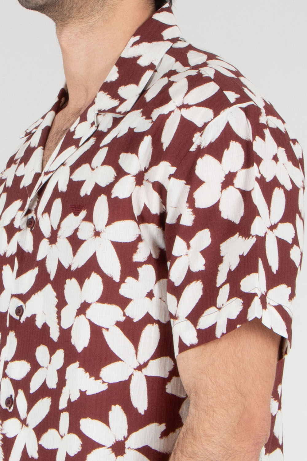 EMPORIO ARMANI Boxy Fit Eagle Flower Print Cotton Beachwear Short-Sleeve Shirt