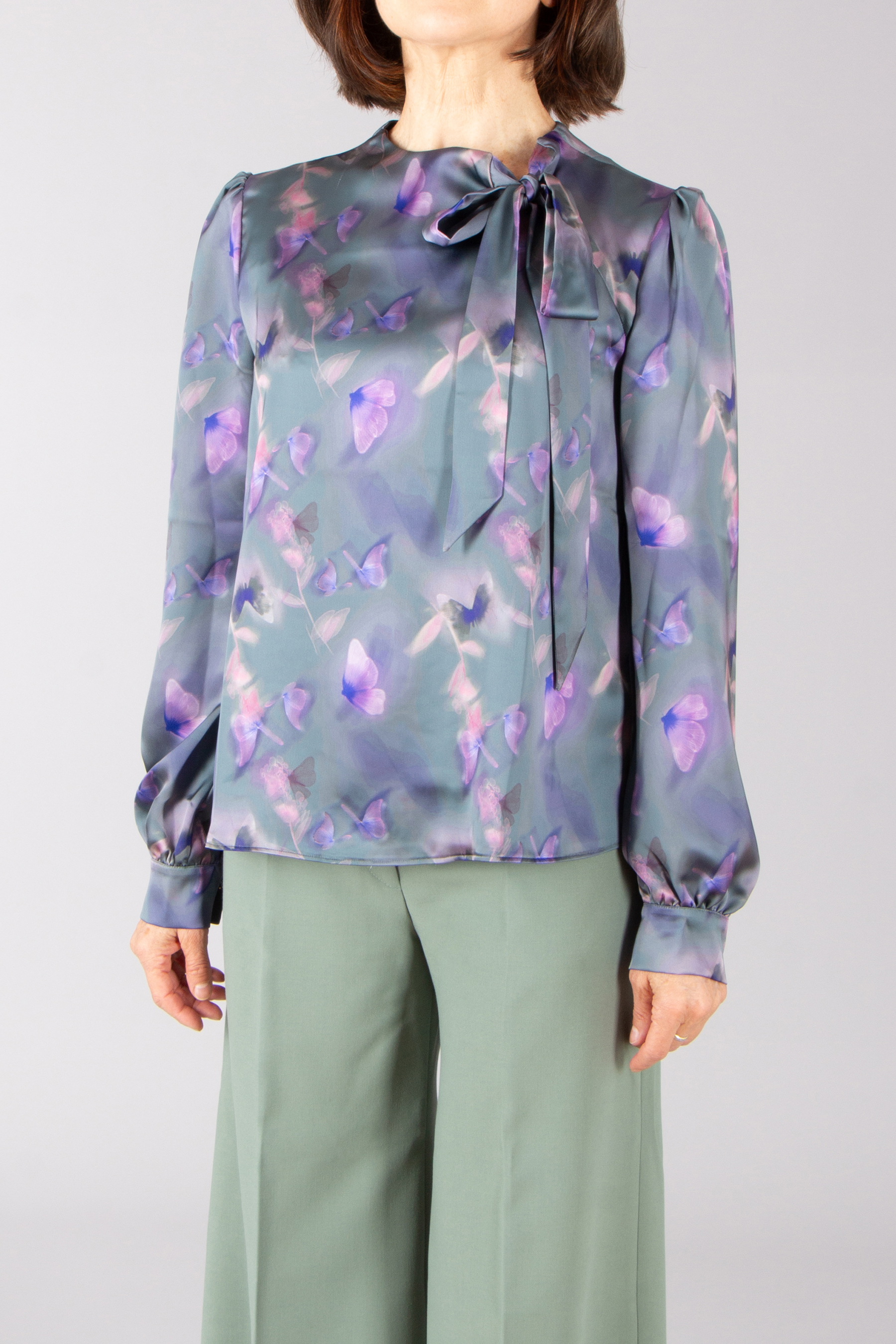 HUGO Relaxed Fit Butterly Print Satin Top Calenta HUGO Relaxed Fit Butterly Print Satin Top Calenta