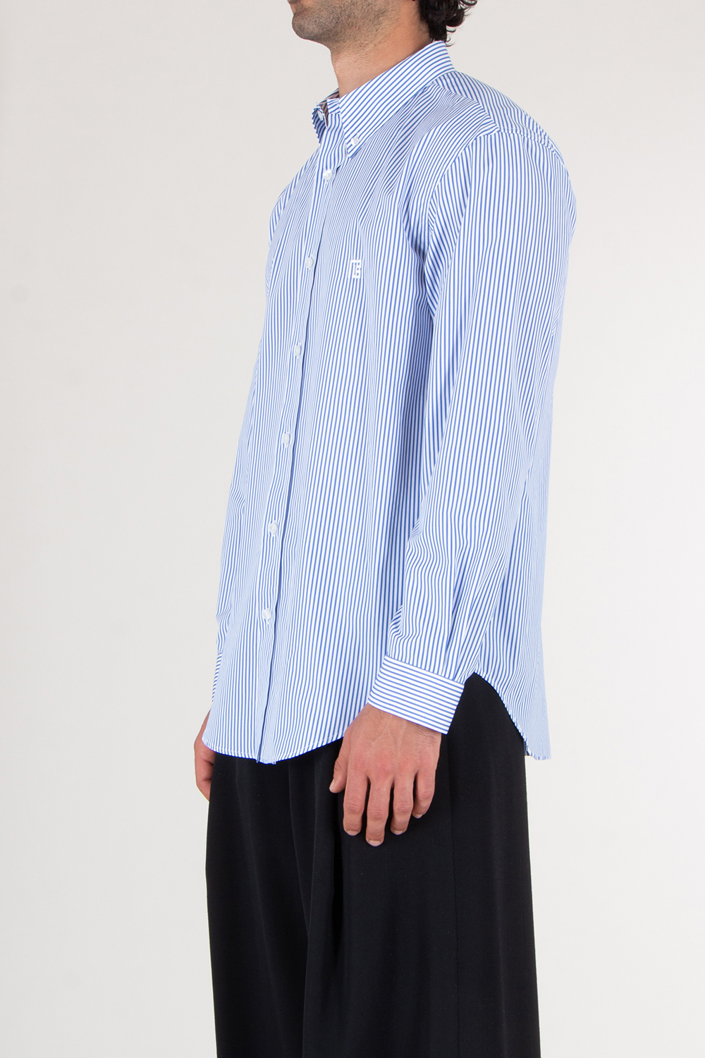BALMAIN Relaxed Fit Striped Cotton Monogram Shirt