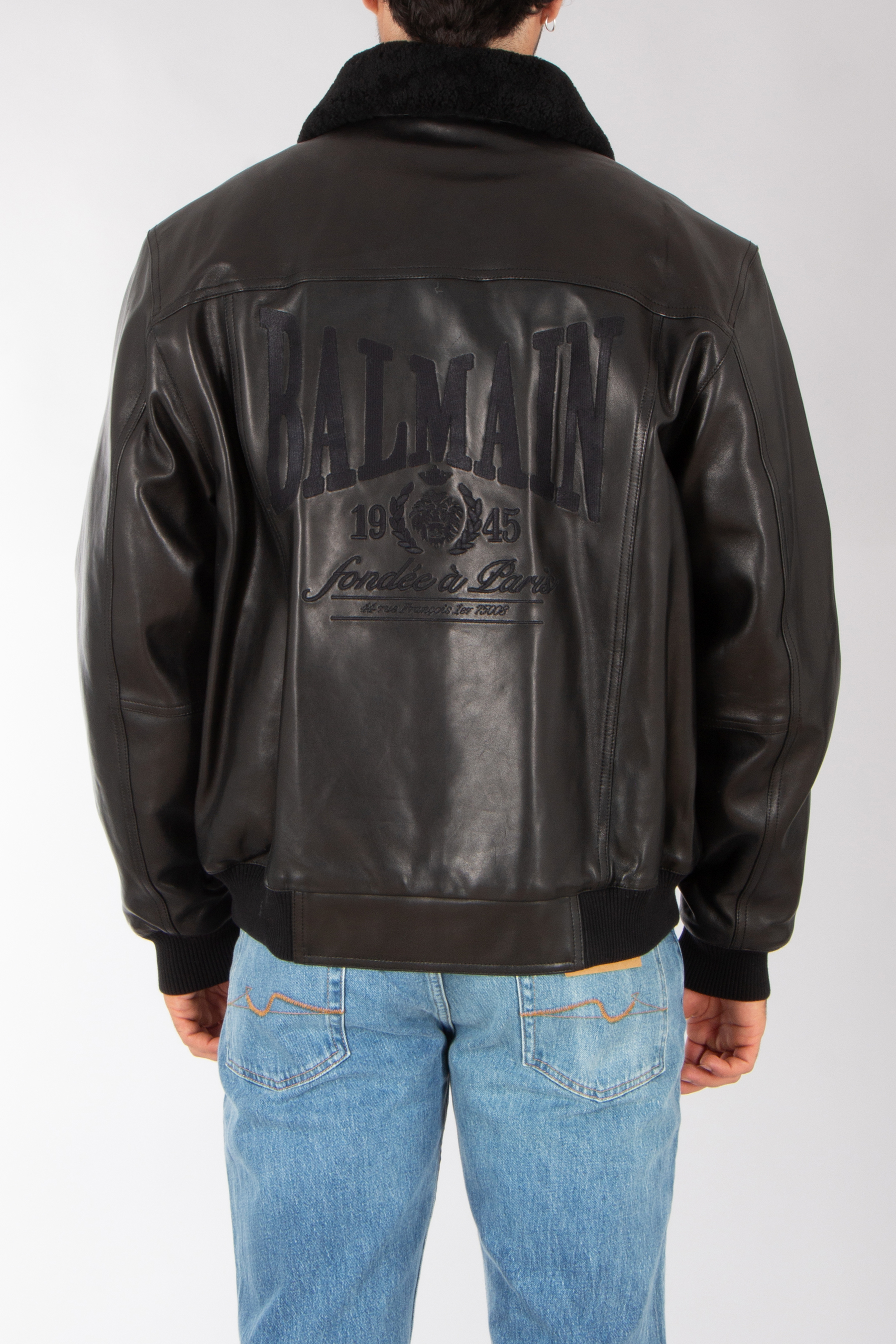 BALMAIN Casual Fit Embroidered Lamb Leather Bomber Jacket Bekleidung, Mantel, Jacke, Jacke aus Leder