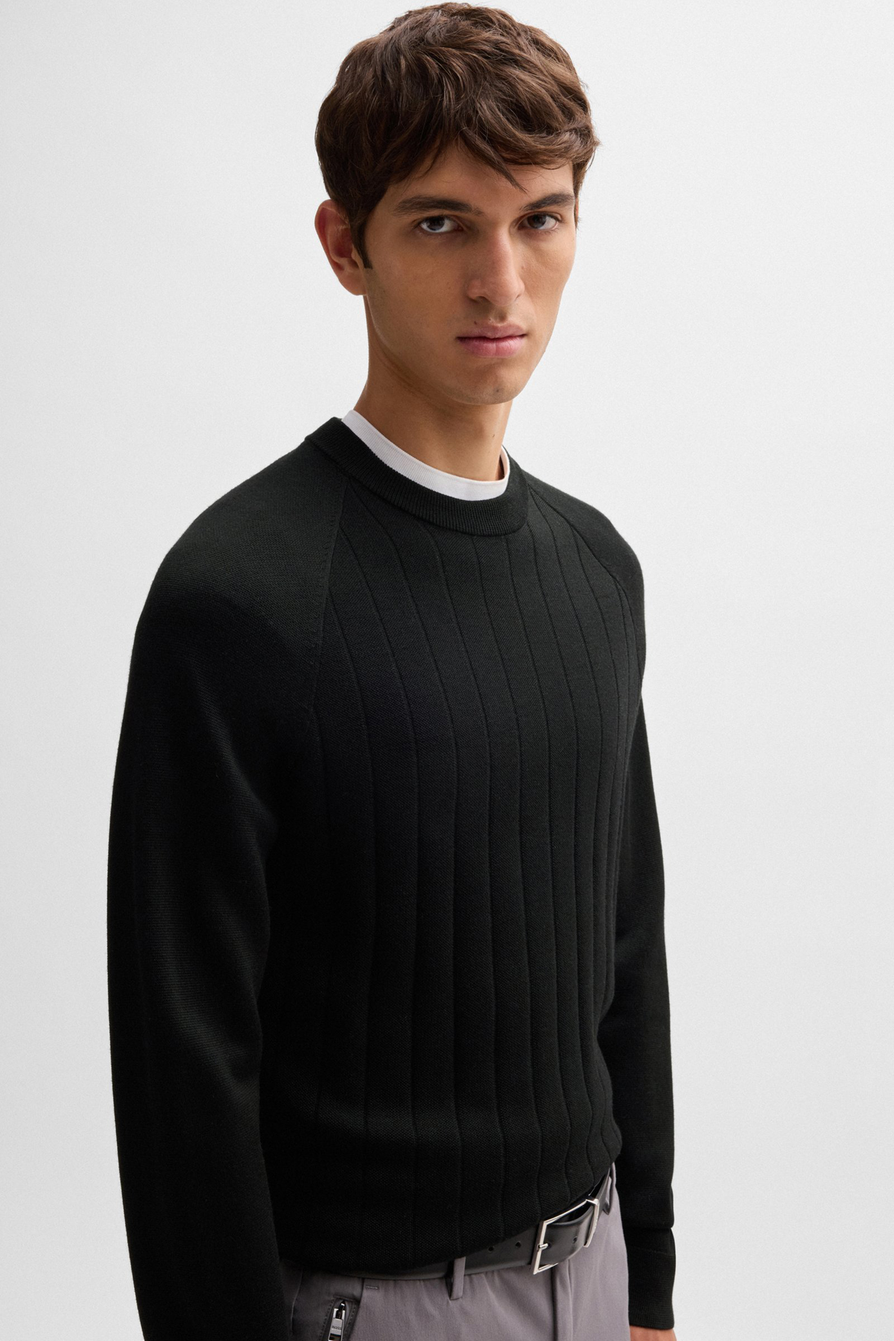 BOSS Striped Virgin Wool-Lyocell Blend Sweater H-Belugo BOSS Striped Virgin Wool-Lyocell Blend Sweater H-Belugo