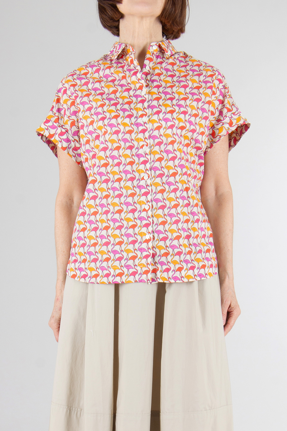 0039 ITALY Relaxed Fit patterned Cotton Blouse 