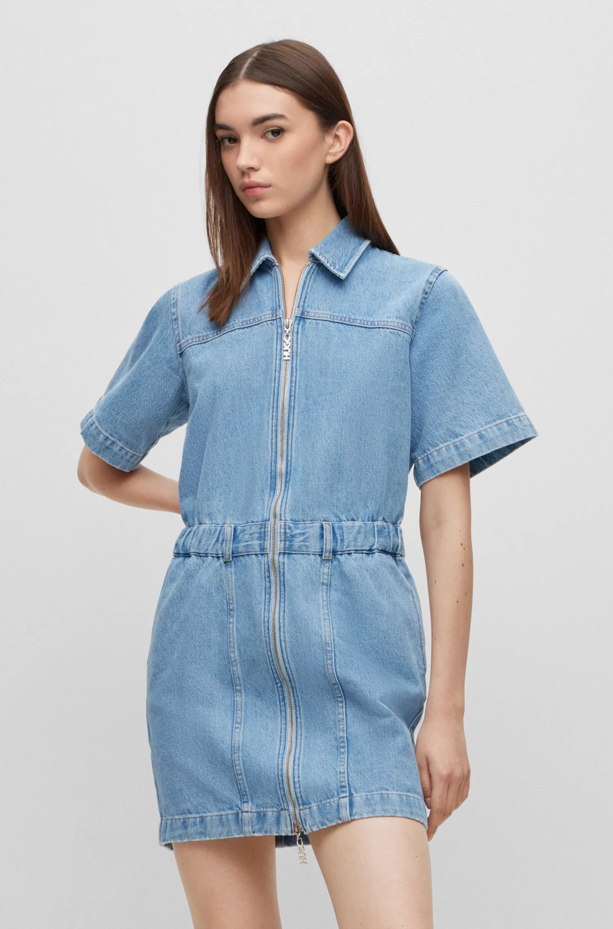 HUGO Zip-Up Cotton Denim Shirt Dress HUGO Zip-Up Cotton Denim Shirt Dress