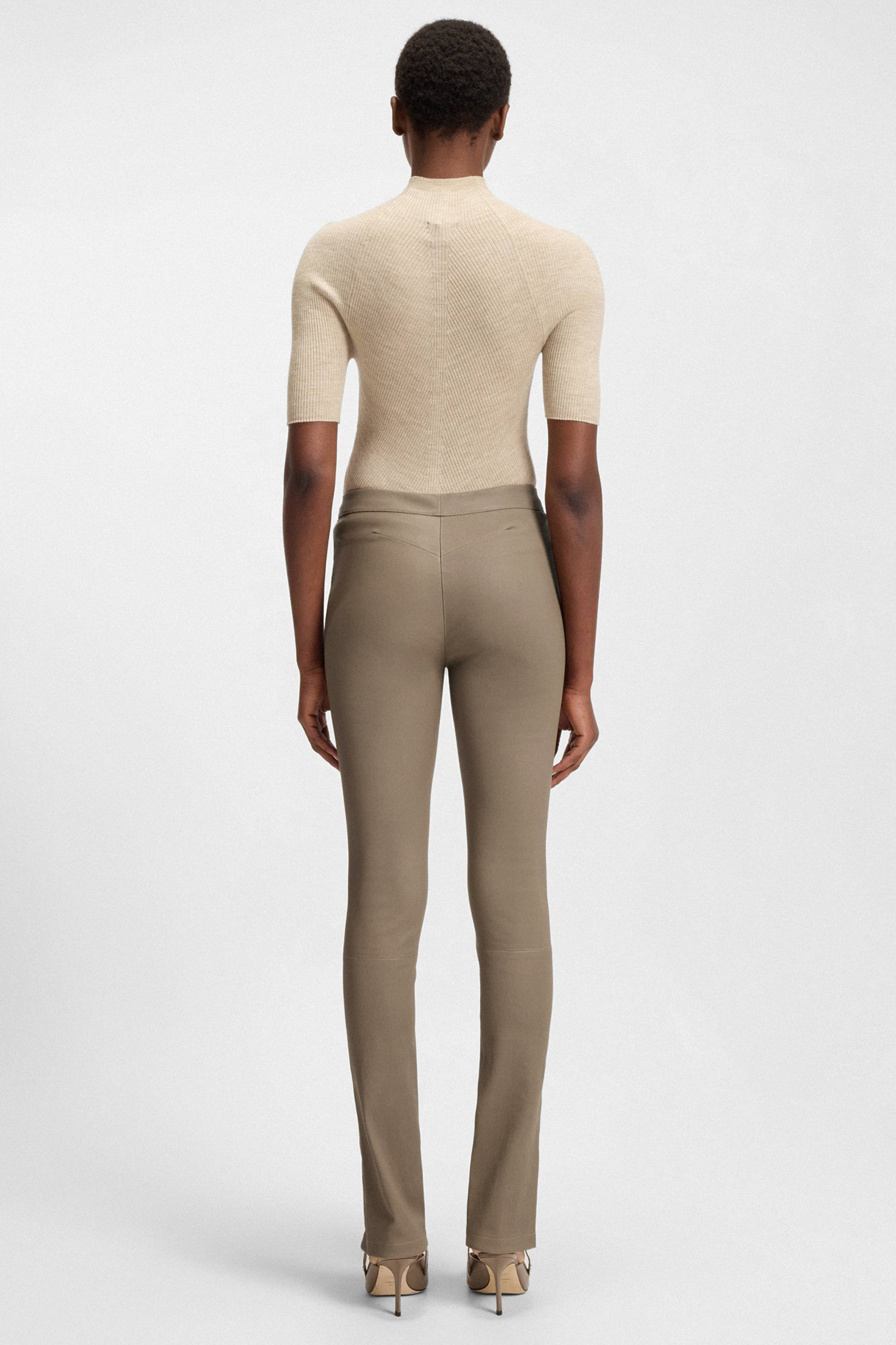 BOSS Slim Fit Lamb Leather Stretch Leggings Simax Person, Kleidung, Hosen, Khaki