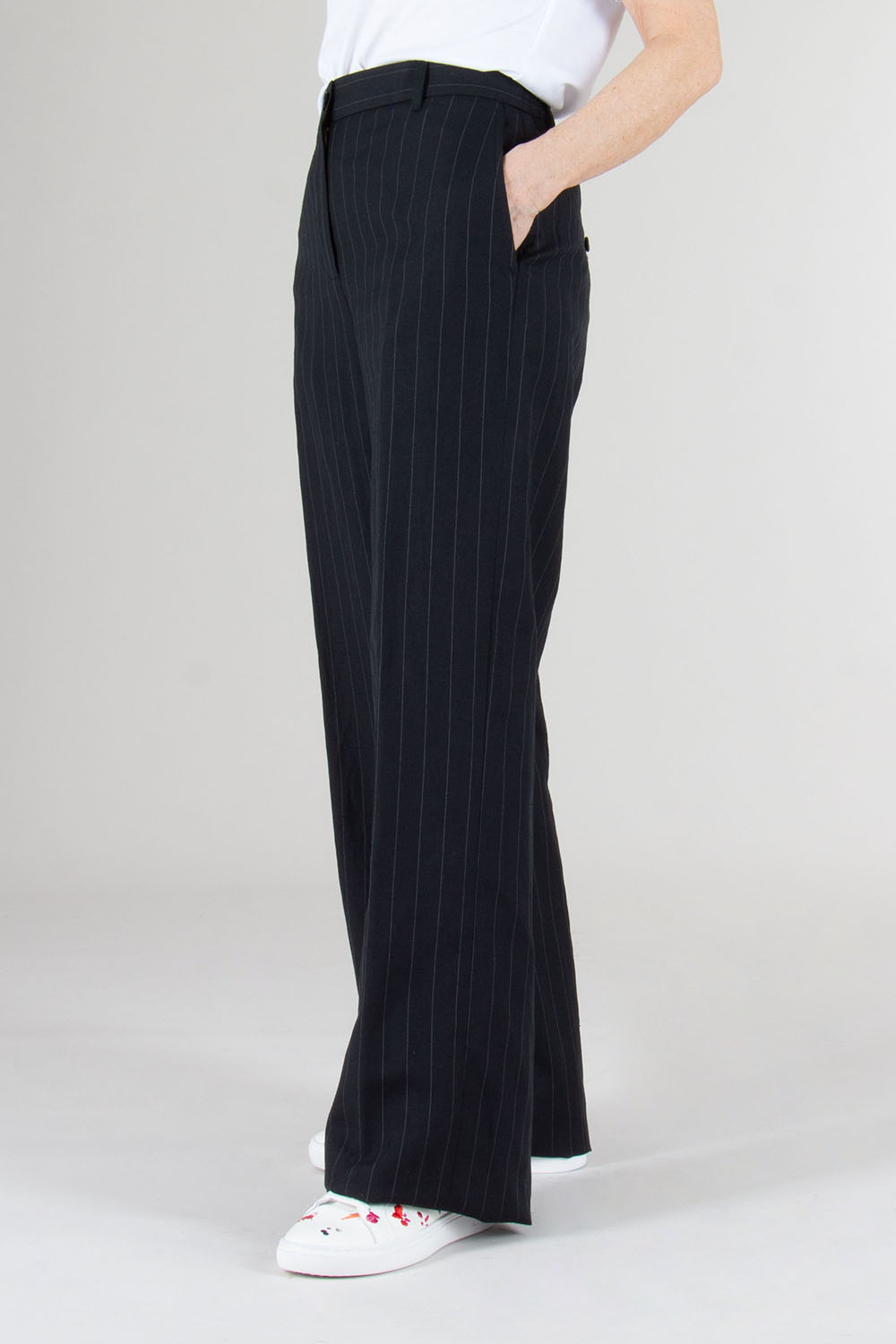 PAUL SMITH Regular Fit Wide Leg Striped Wool Linen Trousers 