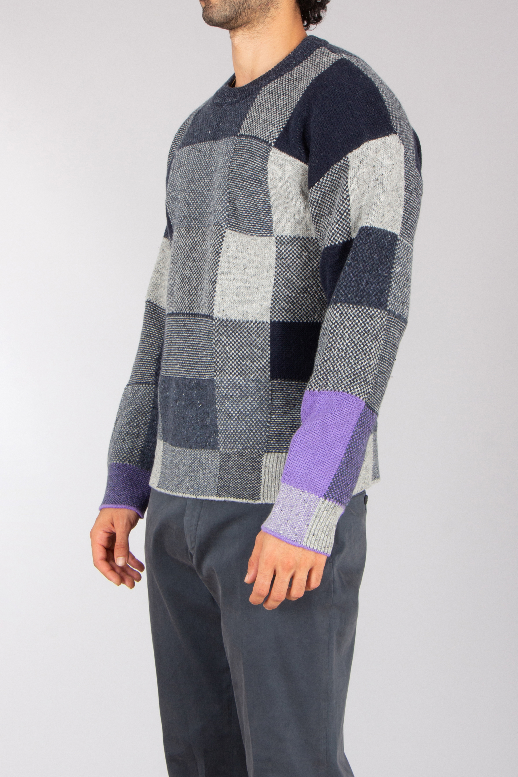 PAUL SMITH Regular Fit Patchwork Cotton-Wool Blend Crew Neck Sweater Bekleidung, Strickwaren, Pullover