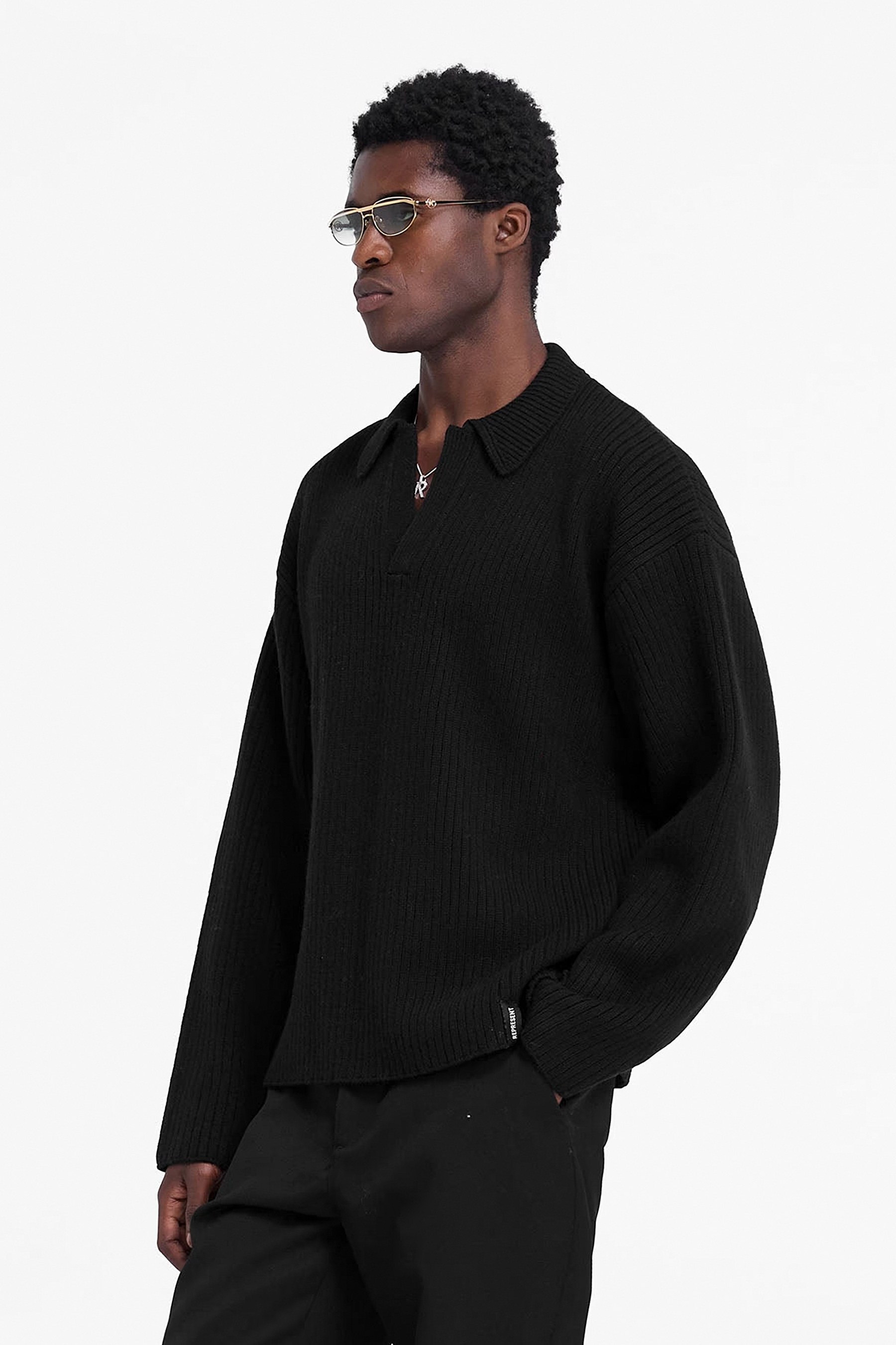 REPRESENT Ribbed Wool Blend Knit Polo REPRESENT Ribbed Wool Blend Knit Polo