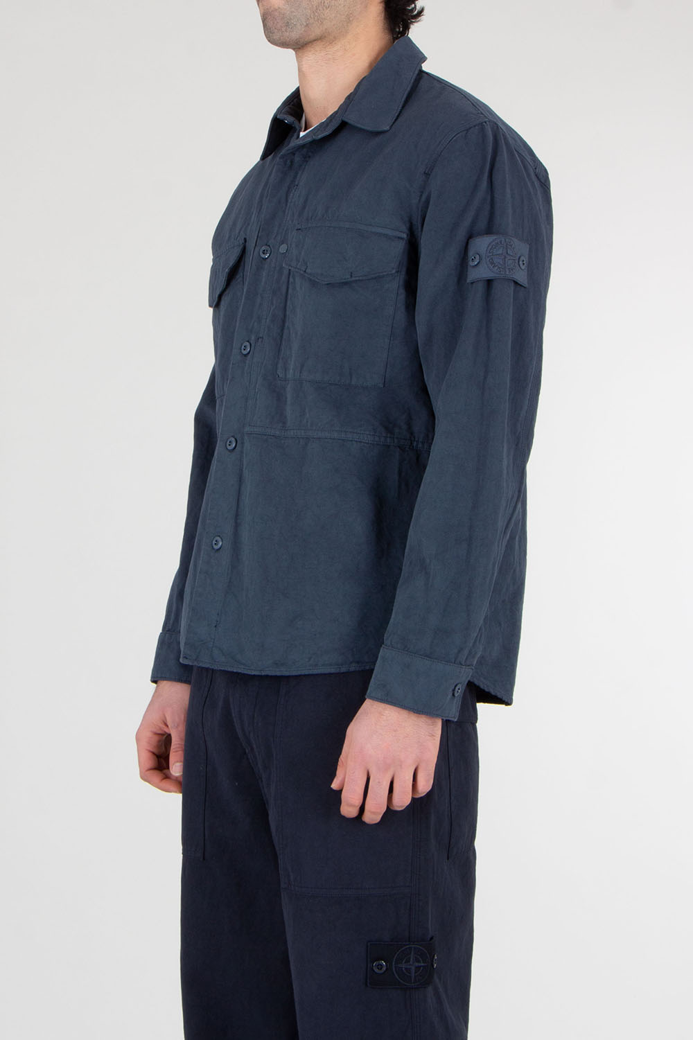 STONE ISLAND Regular Fit Cotton Linen Overshirt Ghost