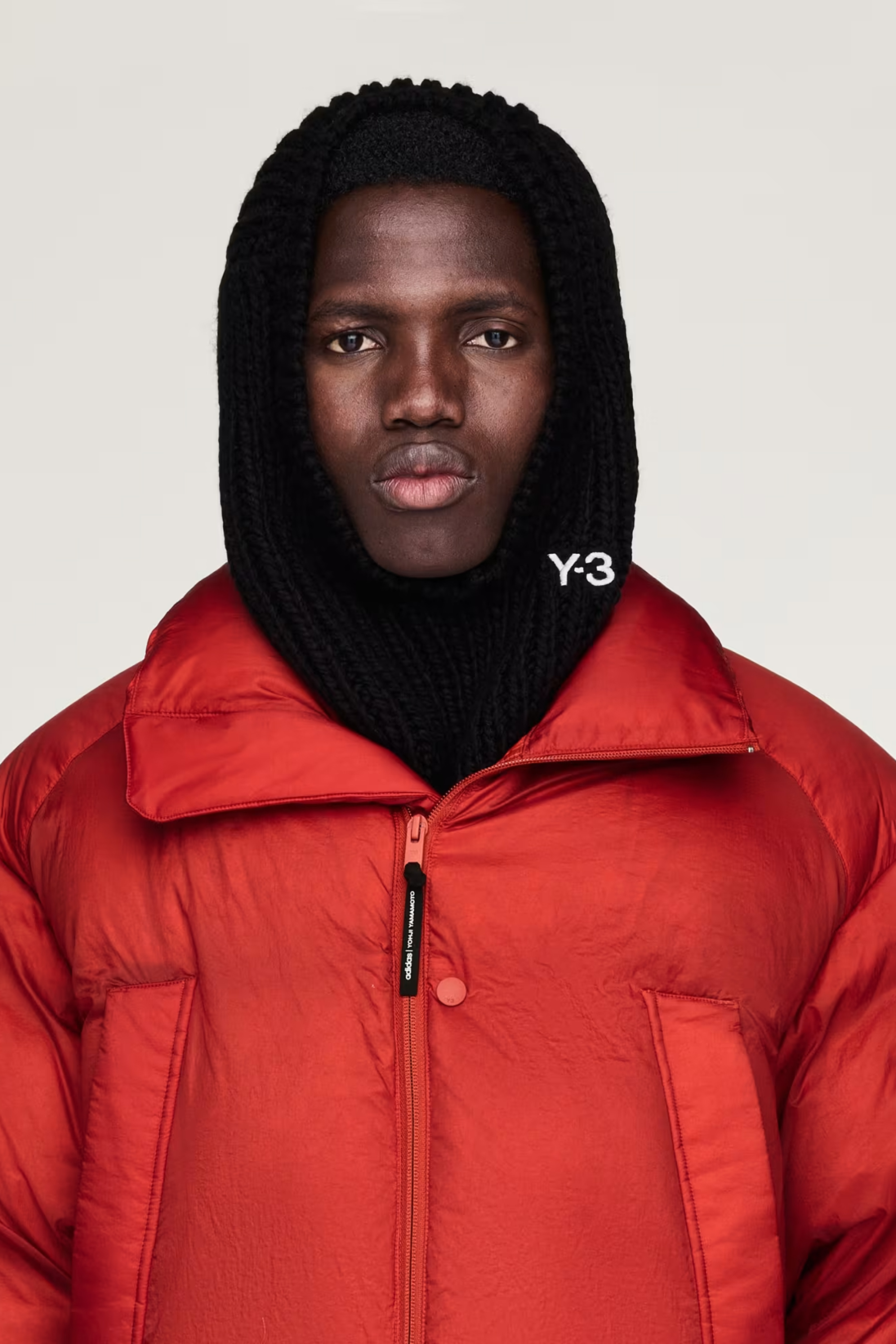Y-3 Embroidered Ribbed Knit Hood Bekleidung, Mantel, Jacke, Kapuze, Kapuzenpulli
