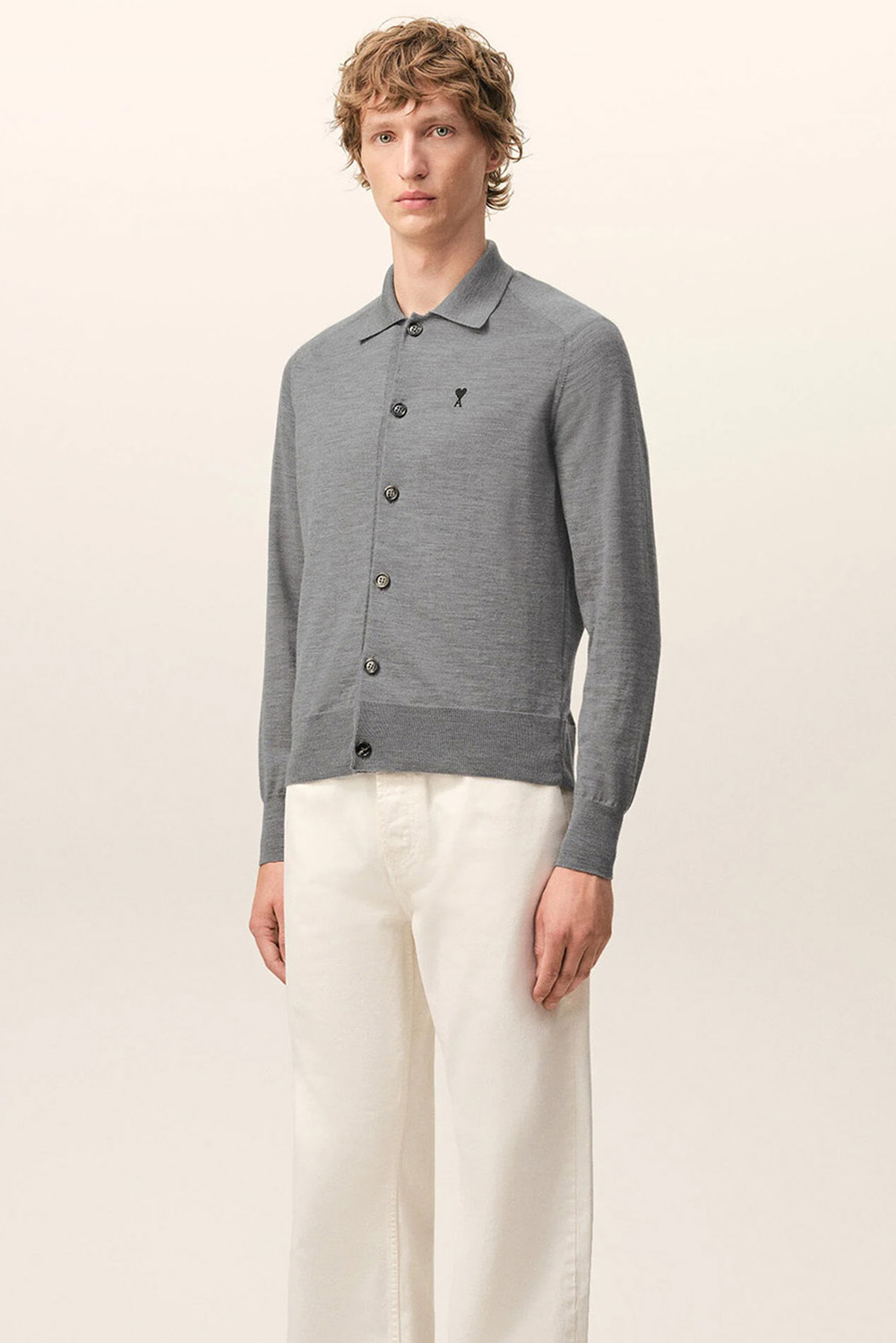AMI PARIS Fine Wool Shirt Collar Cardigan