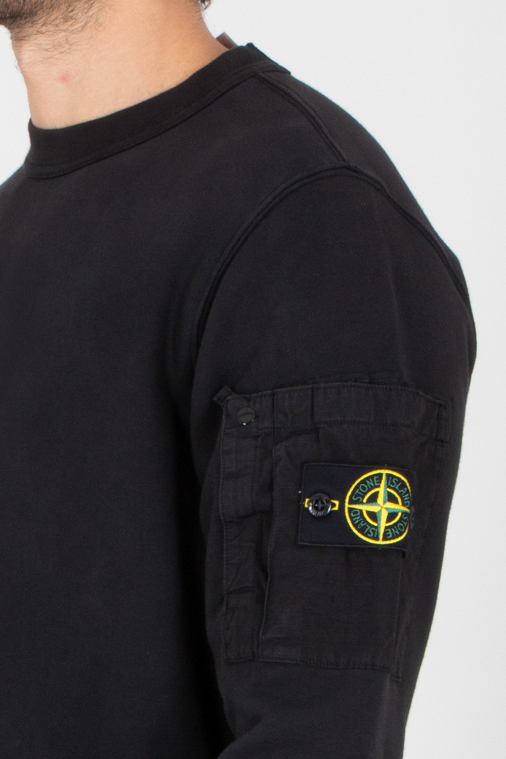 STONE ISLAND Regular Fit Ripstop Pocket Cotton Fleece Crew Neck Sweatshirt