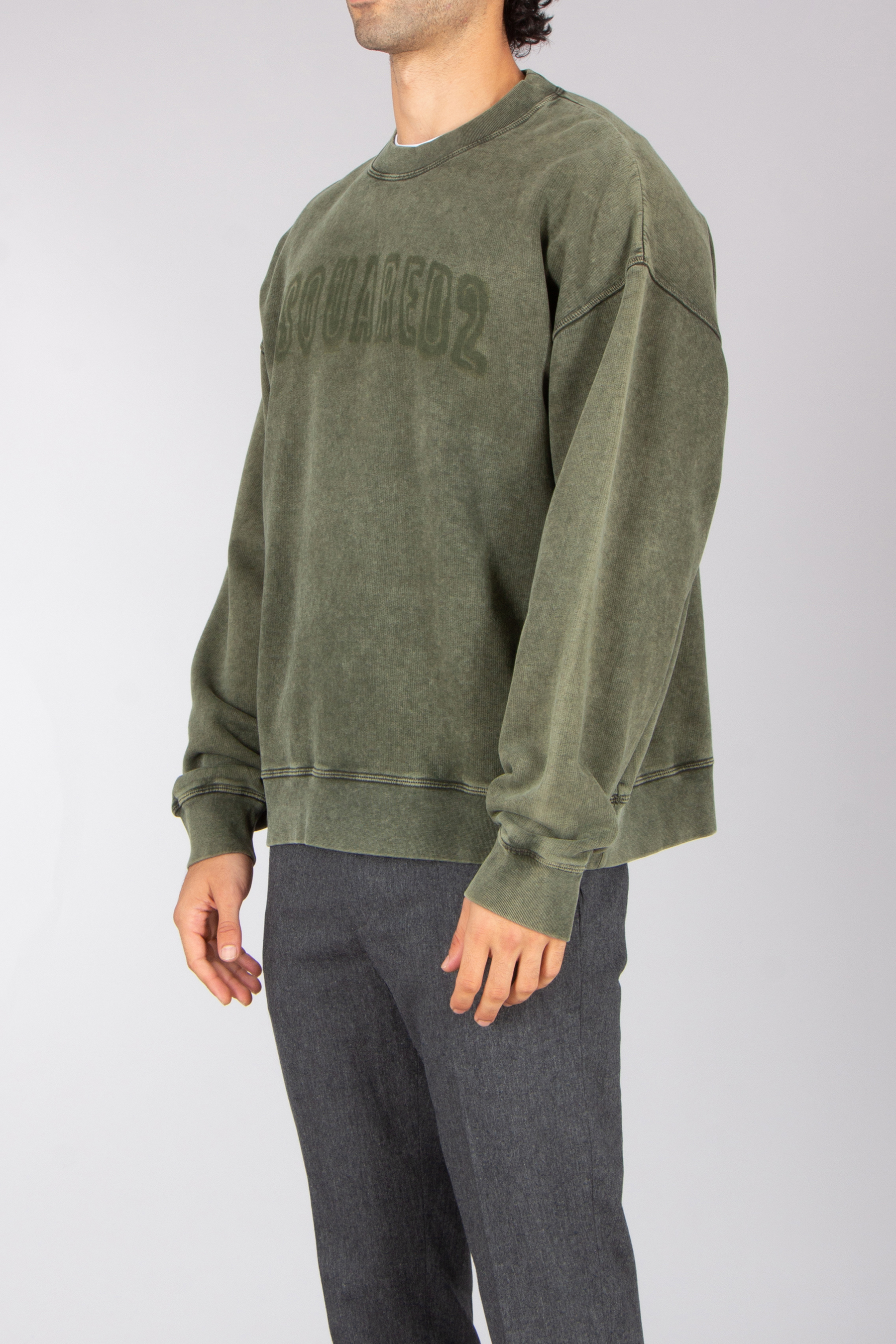 DSQUARED2 Loose Fit Prited Faded Cotton Fleece Crew Neck Sweatshirt Vlies, Strickwaren, Pullover, Sweatshirt, Langarm