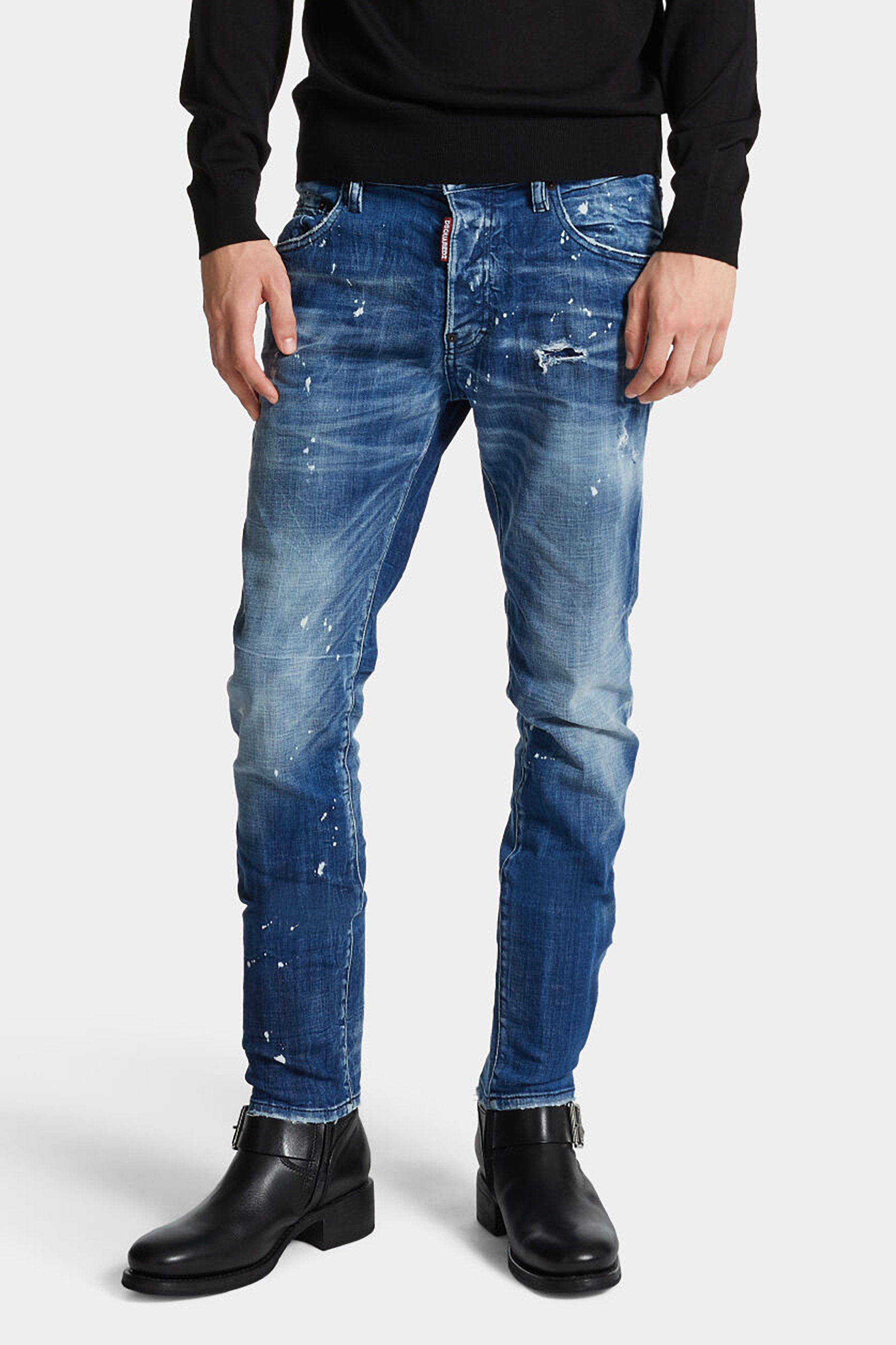 DSQUARED2 Medium Filo Blu Wash Cotton Stretch Denim Skater Jeans DSQUARED2 Medium Filo Blu Wash Cotton Stretch Denim Skater Jeans