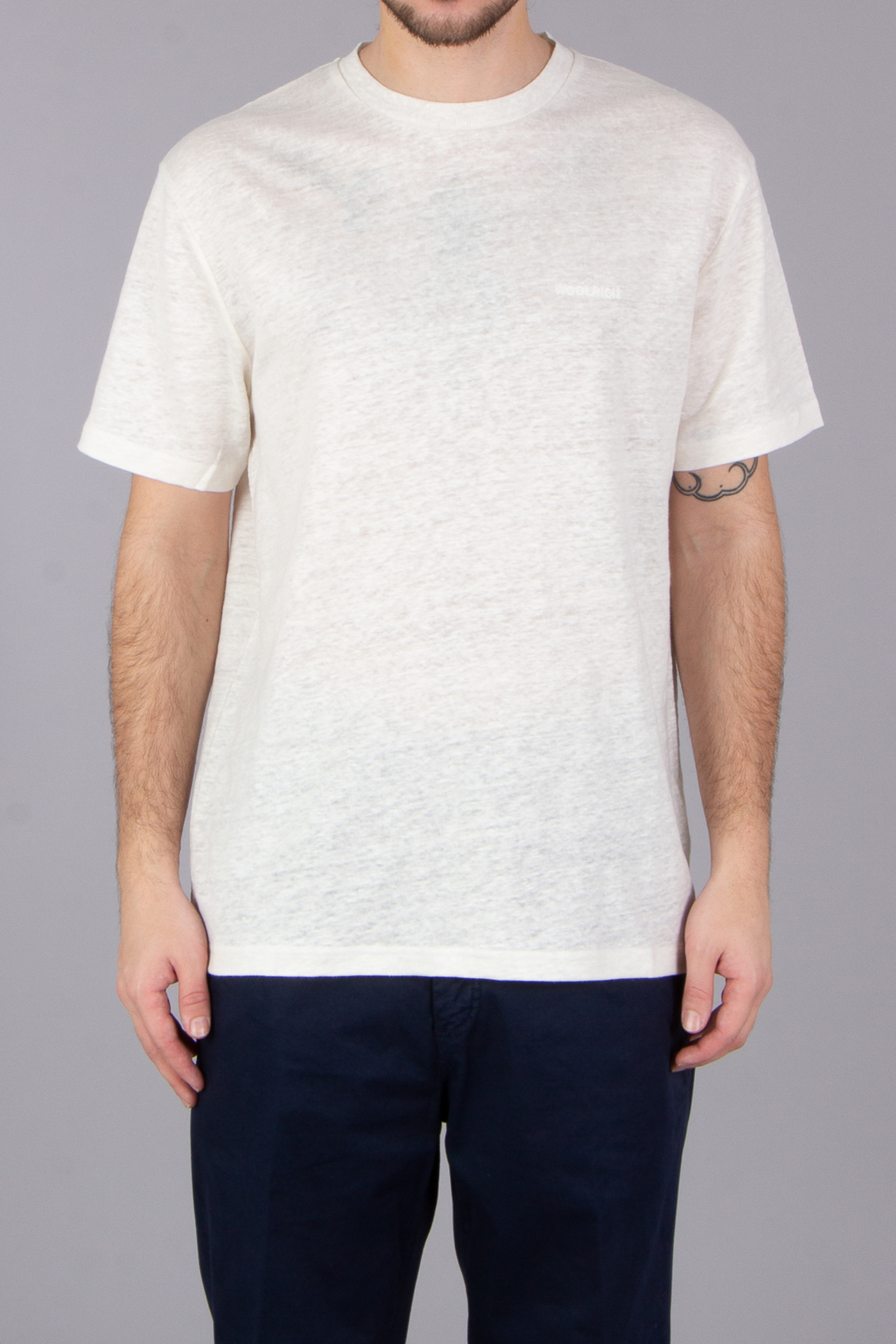 WOOLRICH Regular Fit Embroidered Linen T-Shirt