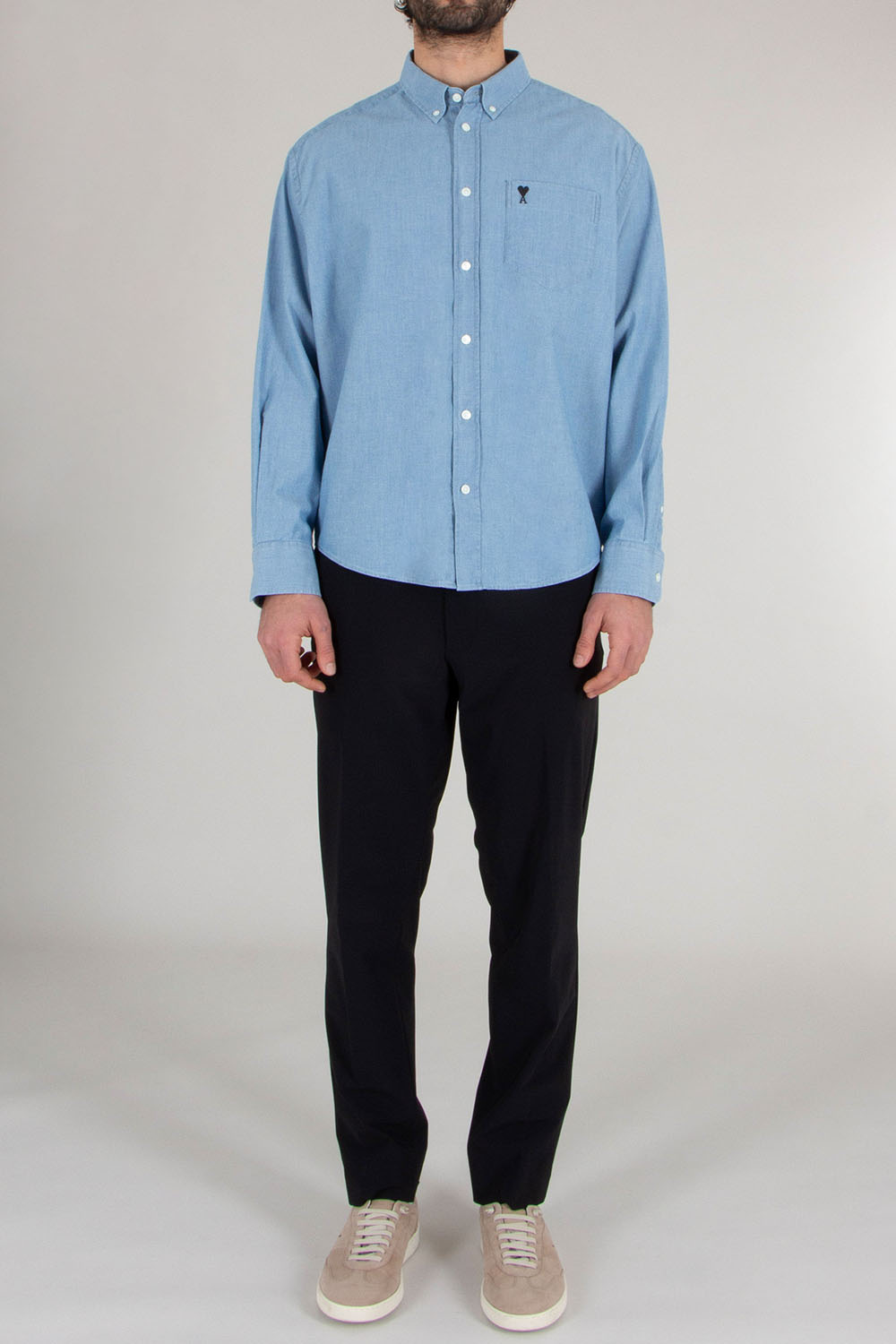 AMI PARIS Boxy Fit Ami De Coeur Cotton Chambray Button-Down Shirt