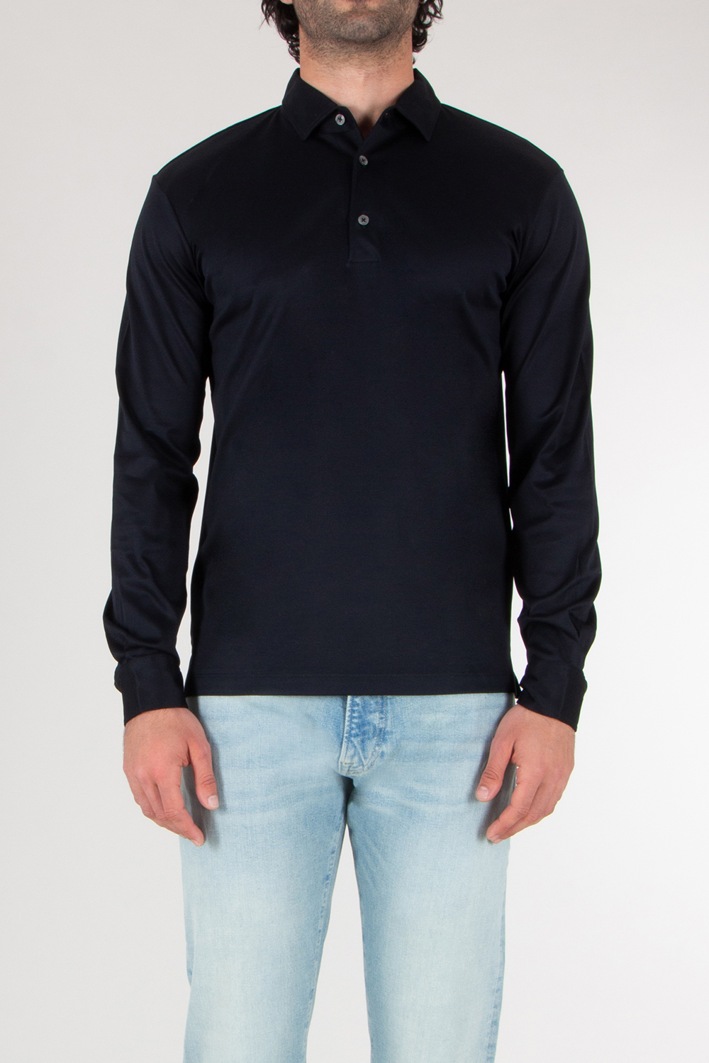 AURÉLIEN Slim Fit Long Sleeve Mercerized Egyptian Cotton  Polo Shir