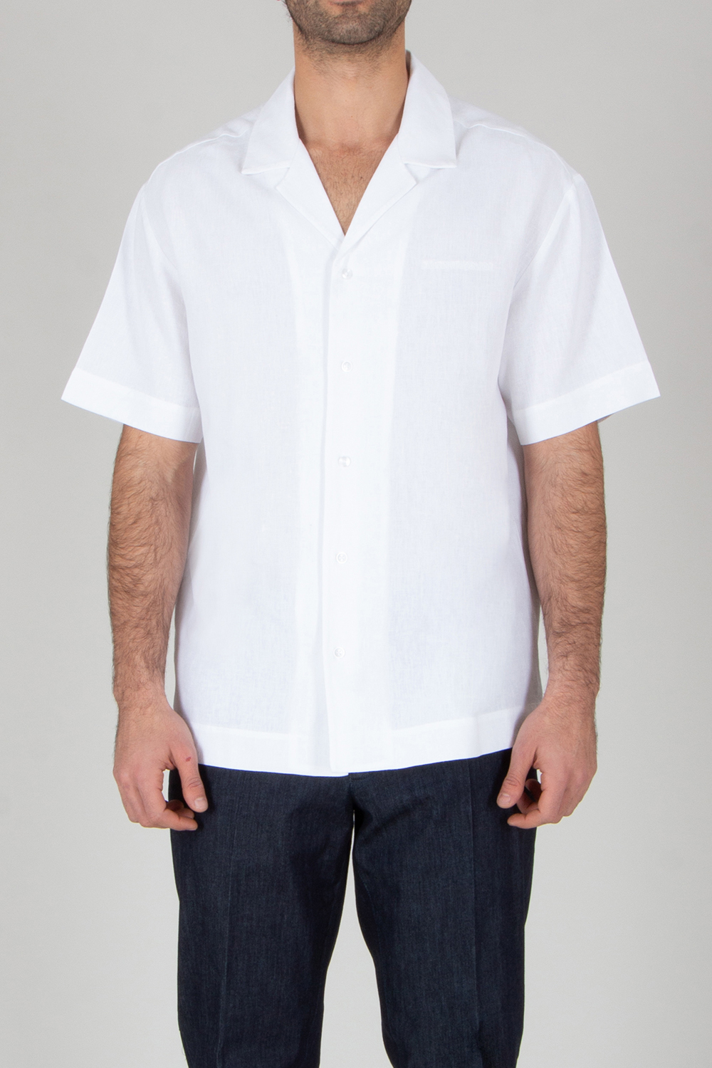 EMPORIO ARMANI Relaxed Fit Linen Blend Beachwear Short-Sleeve Shirt