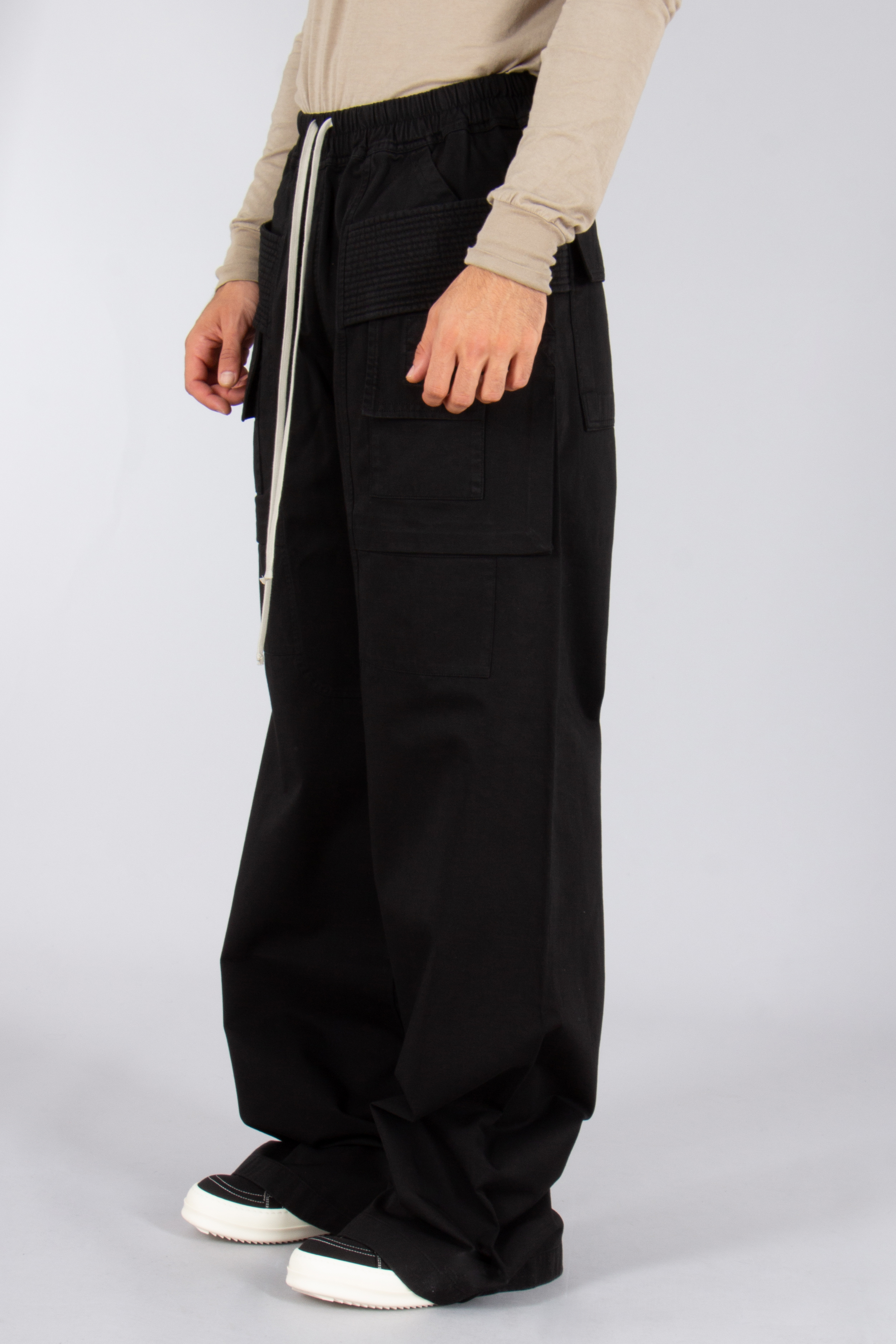 RICK OWENS DRKSHDW Creatch Wide Cargo Drawstring Organic Cotton Denim Pants Bekleidung, Hosen, Mantel