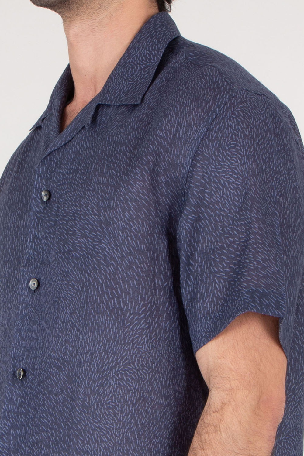 BRIONI Patterned Cuban Fit Linen Short Sleeve Shirt