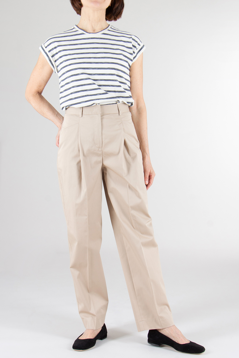 0039 ITALY Striped Cap Sleeve Cotton T-shirt Tisha