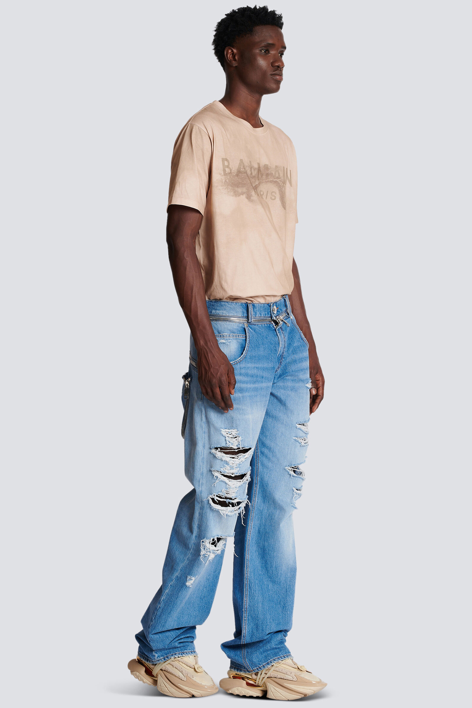 BALMAIN Distressed Cotton Denim Jeans BALMAIN Distressed Cotton Denim Jeans
