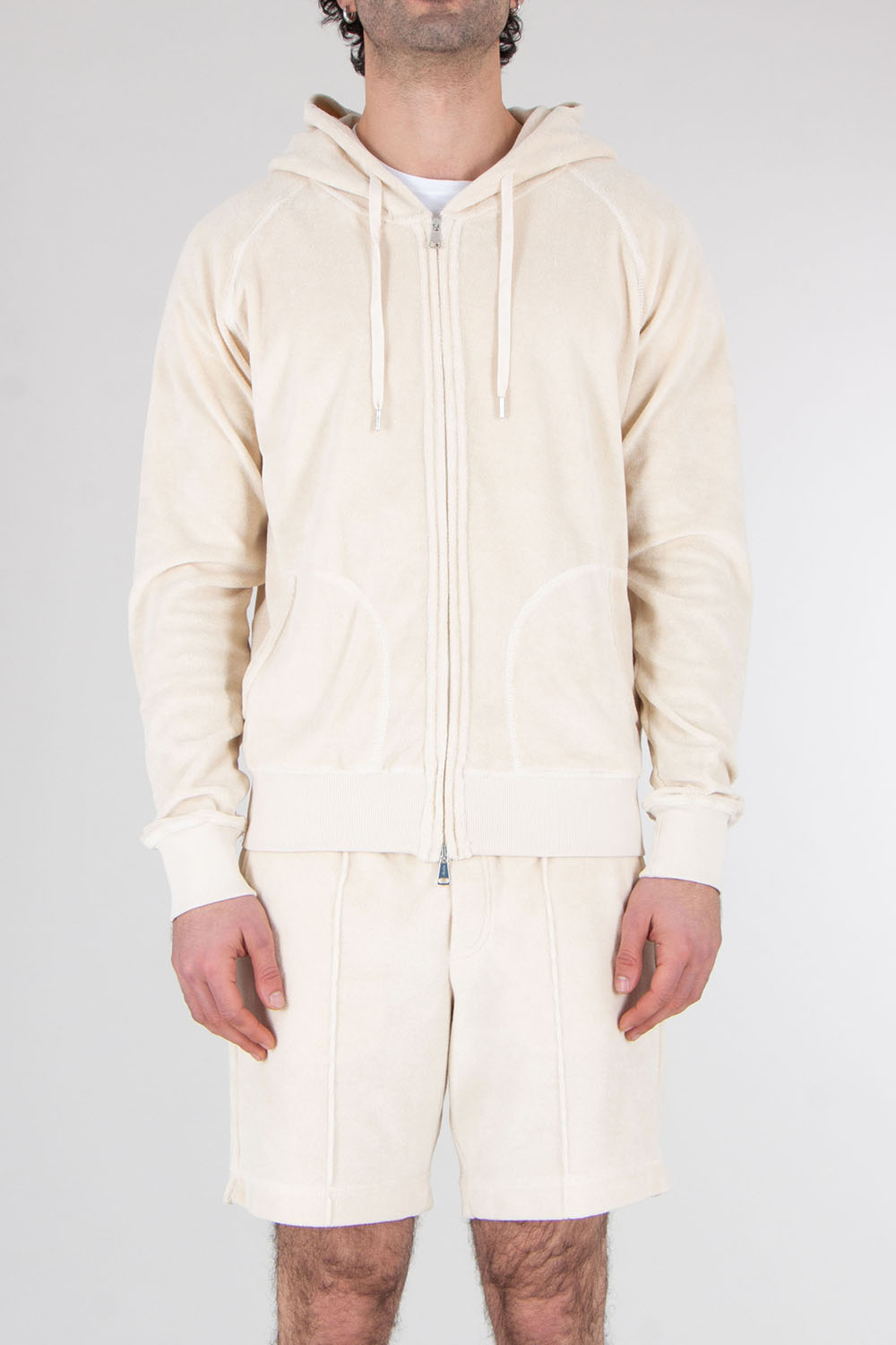 AURÉLIEN Cotton Blend Terry Zip Hoodie 