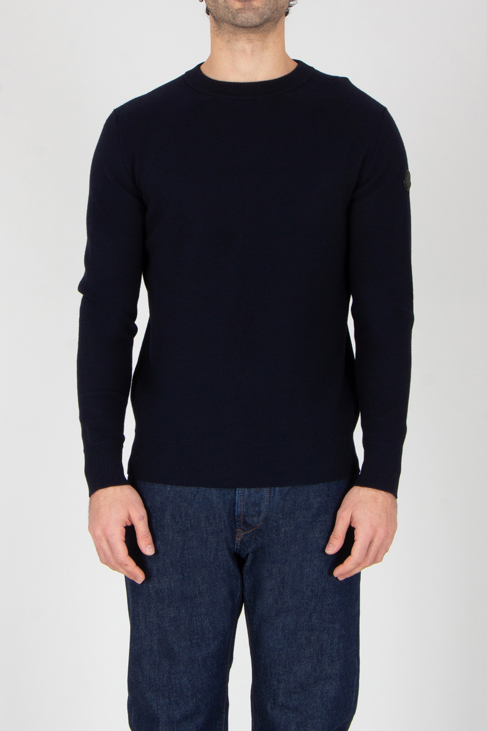 MONCLER Regular Fit Micro Knit Virgin Wool Crew Neck Sweater