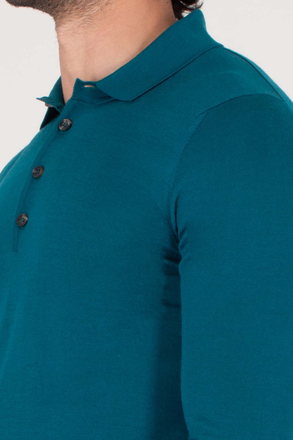 AIDA BARNI Regular Fit Knitted Wool Long Sleeve Polo Shirt