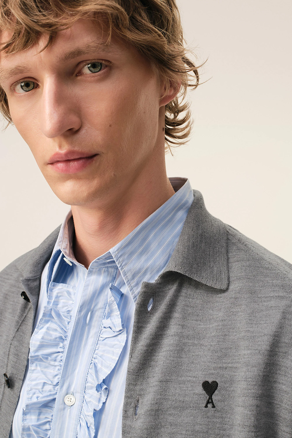 AMI PARIS Fine Wool Shirt Collar Cardigan