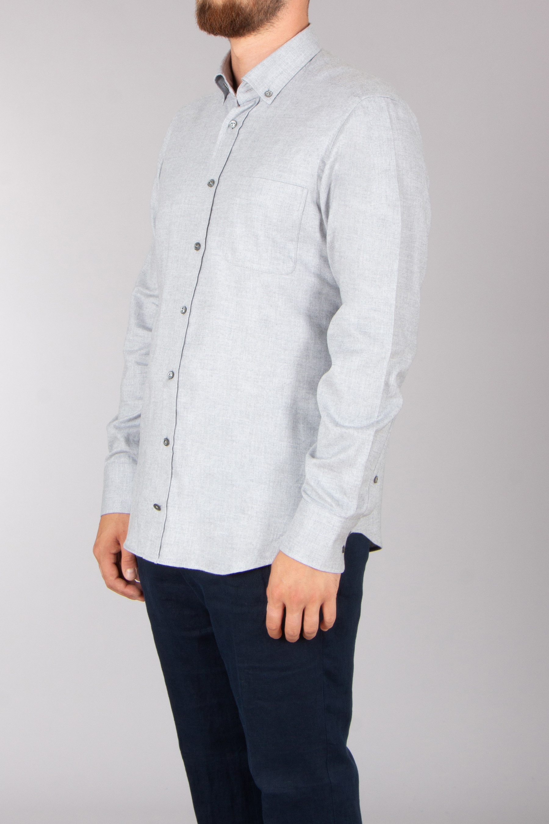 VAN LAACK Tailor Fit Herringbone Cotton-Lyocell Flannel Button-Down Shirt Hemd, Langarm, Leinen, Hosen, Kleid, Hemd