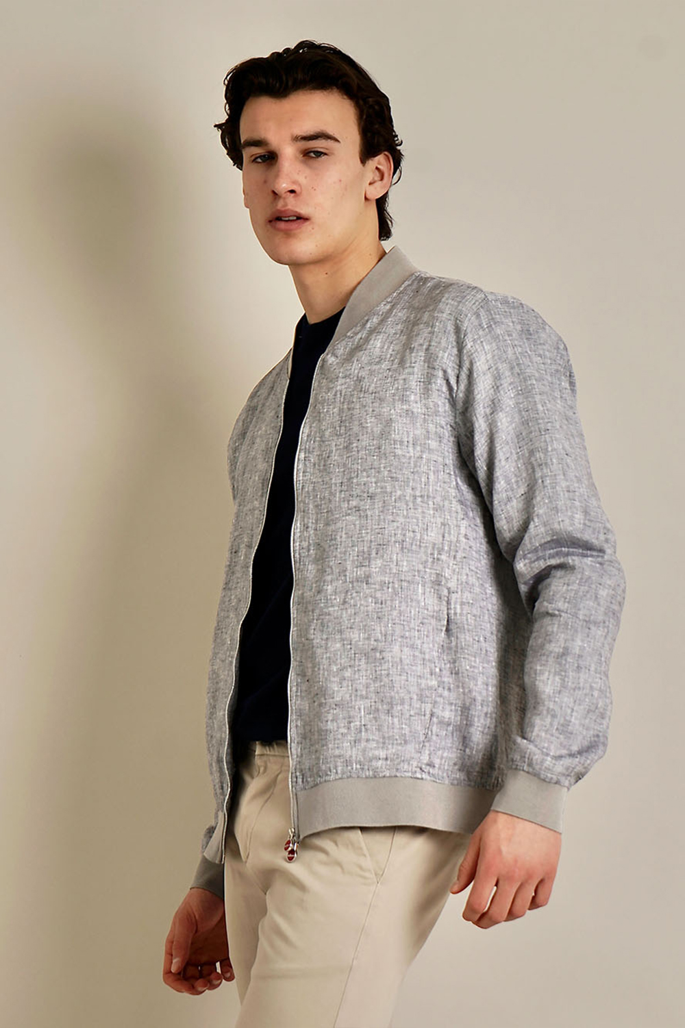 KITON Regular Fit Linen Bomber Jacket
