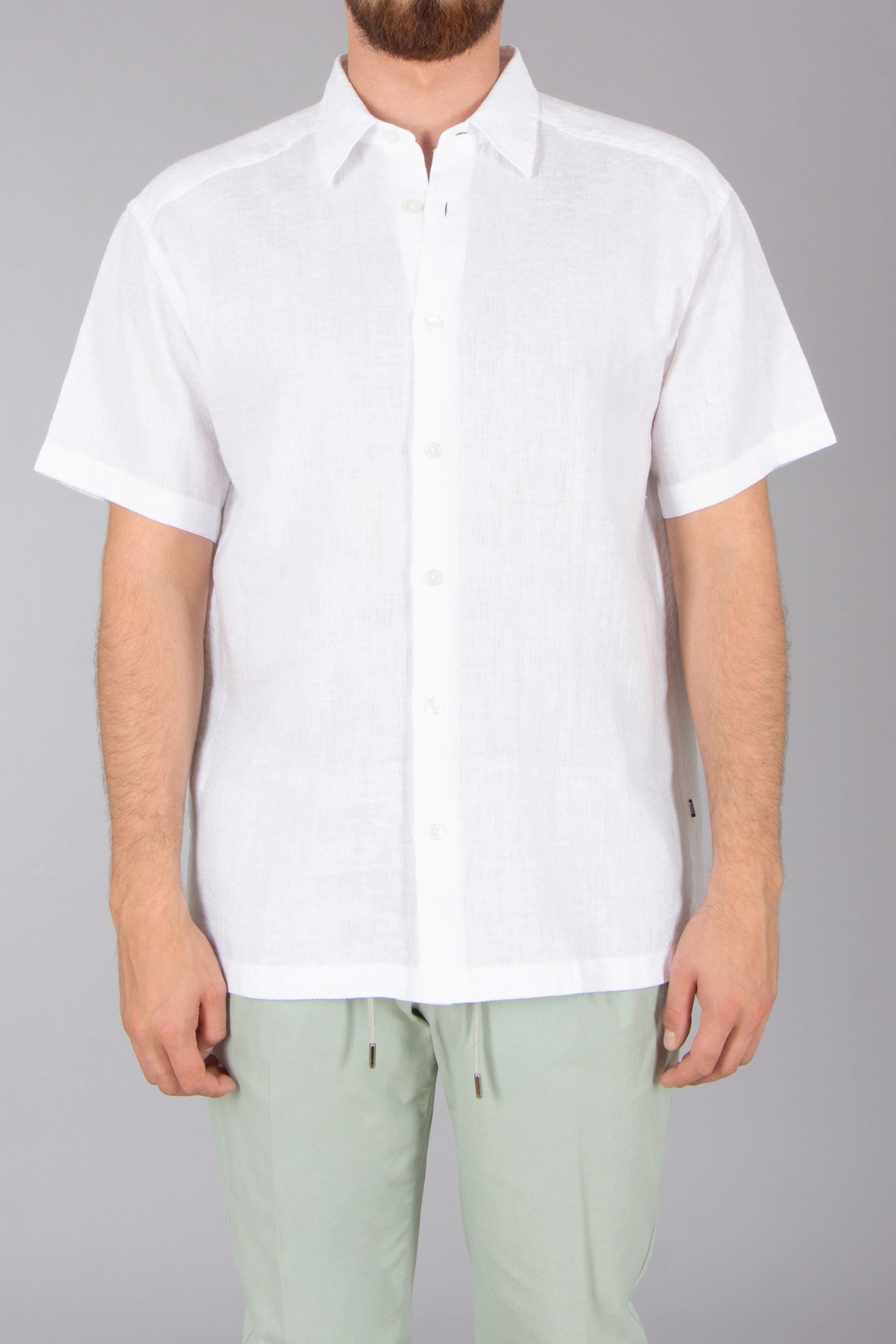 BOSS Relaxed Fit Linen Muslin Short-Sleeve Shirt C-Cory Bekleidung, Hemd, Dekoration für Zuhause, Leinen, Kleid, Hemd